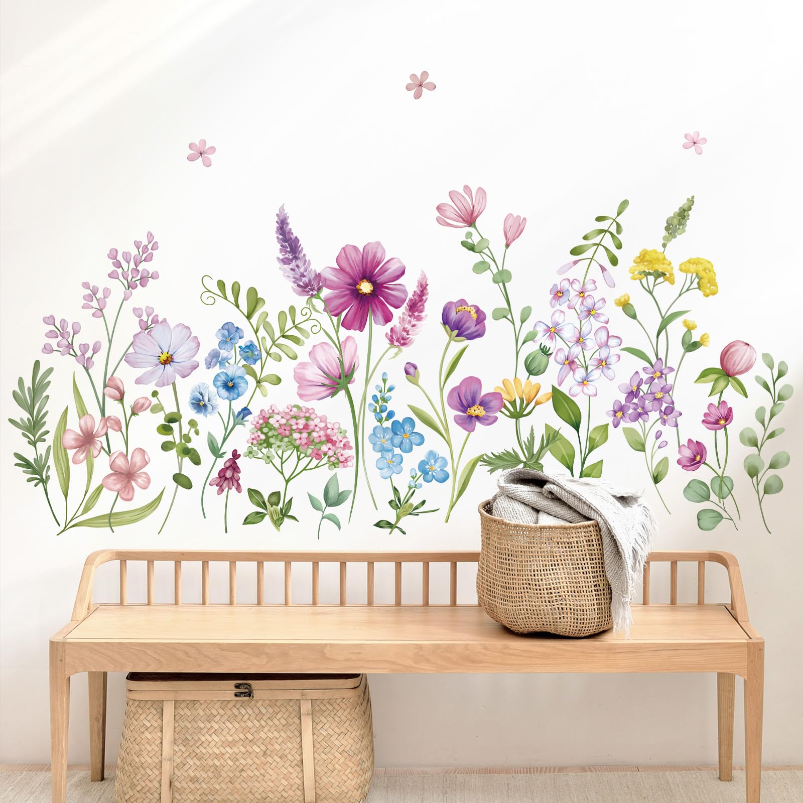 Wondever Purple Wildflower Wall Stickers Garden Flower Daisy Floral Botanical Wall Art Decals For Bedroom Living Room Sofa