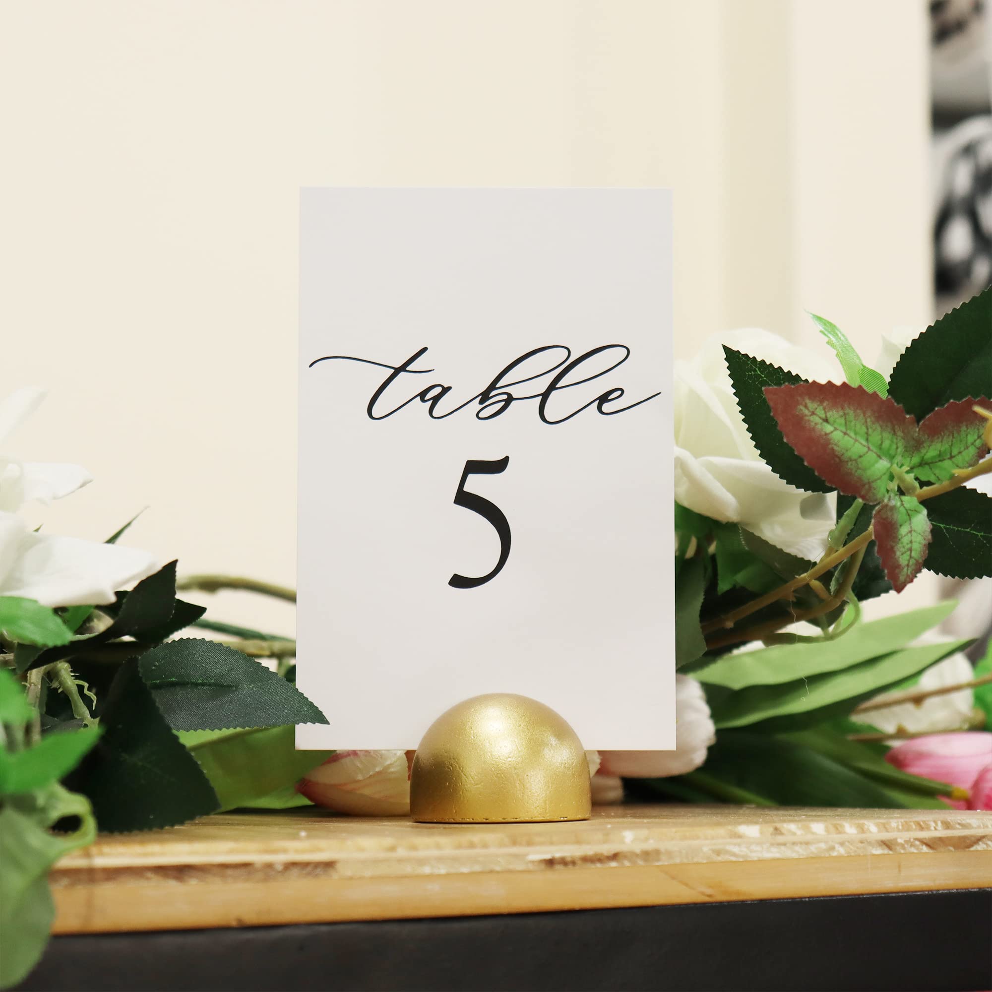 Hanna Roberts Modern Cursive Table Number Card Stock Signs With Round Stand For Wedding Reception, Restaurant, Event Party, 4''