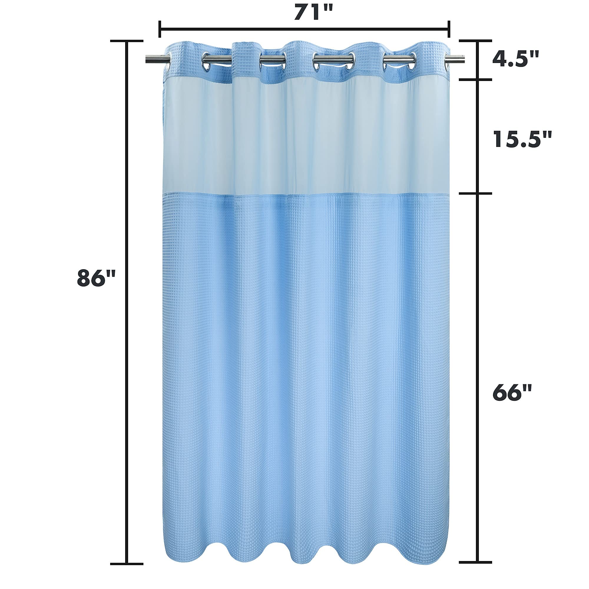 River Dream Sky Blue Fabric Shower Curtain Set, Cotton Blend, Waffle Weave, With Snap In Replacement Liner,71 X 86 Inches