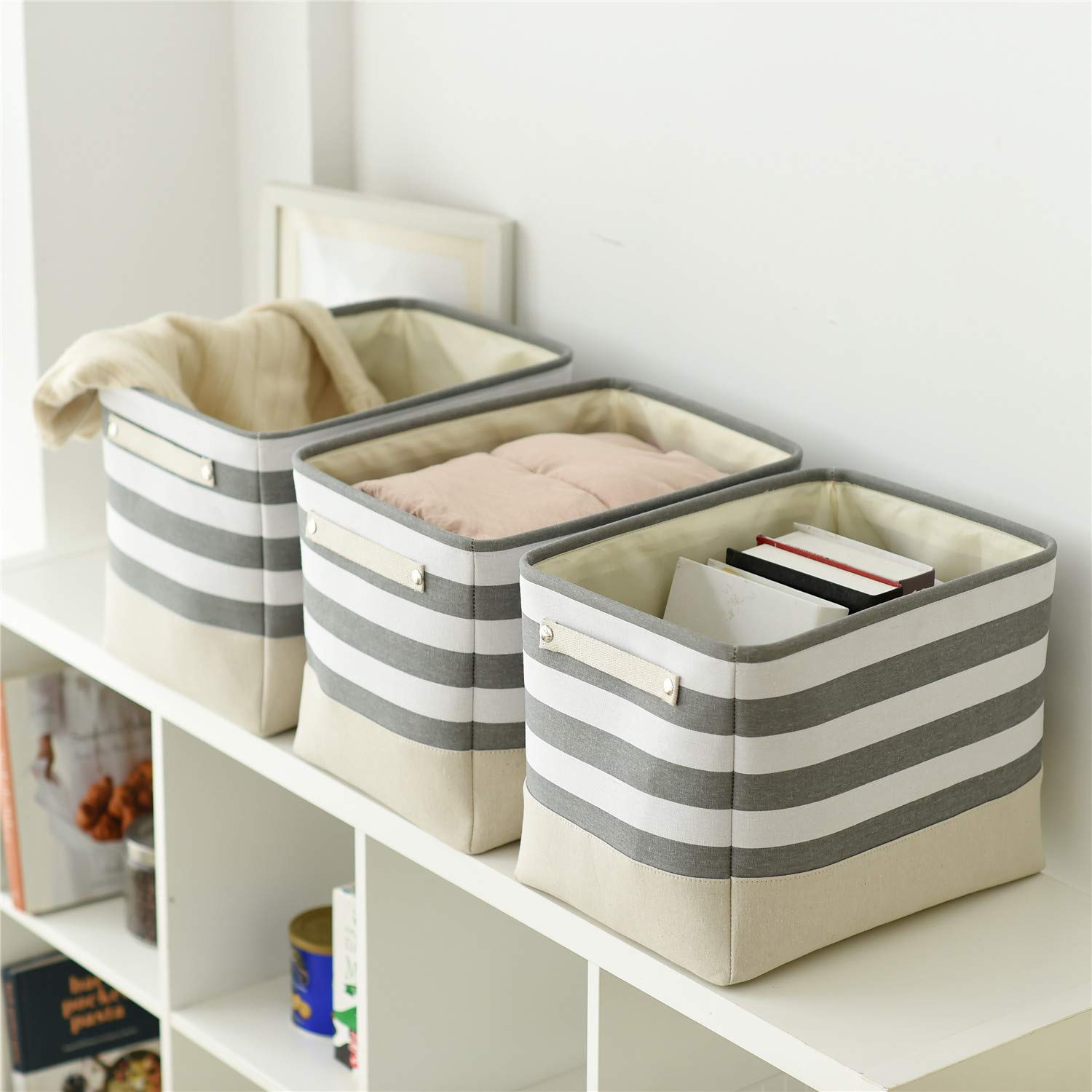 TheWarmHome Extra Large Cube Storage Bins Baskets for Organizing  Sturdy Fabric Storage Basket Cube W/Handles  Decorative Foldable Storage Baskets for Shelves Closet Nursery Toy (3 Pack 16?12?12inch)