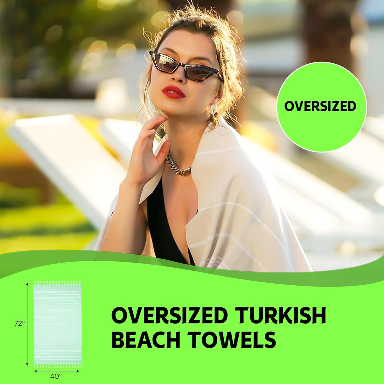 HAVLULAND Set of 4 Turkish Beach Towel 100% Cotton Oversized 71x39 Turkish Bath Towels Sand Free Beach Towels Lightweight Absorbent Quick-Dry Picnic Outdoor Yoga Camping Travel Beach Blanket