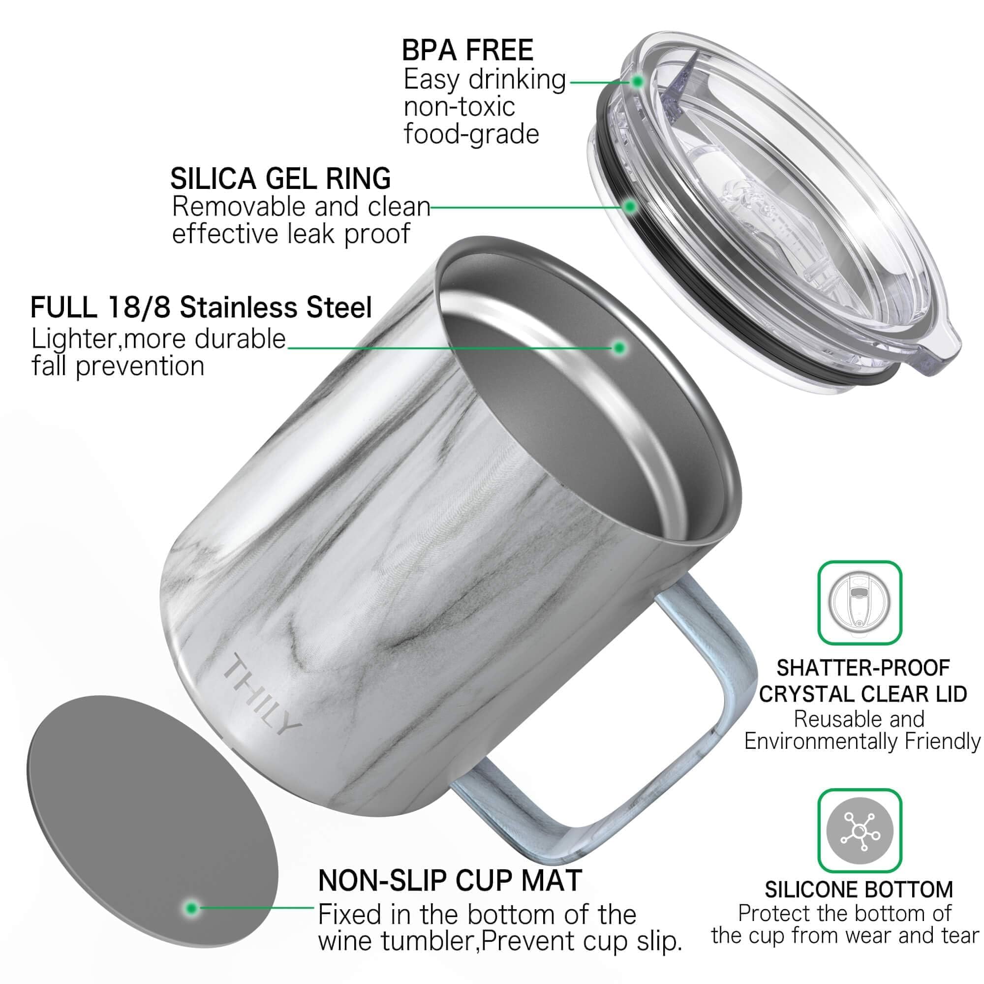 Thily Vacuum Insulated Travel Coffee Mug 12 Oz Triple-Insulated Stainless Steel Travel Mug With Handle, Spill-Proof Lid, Lightwe