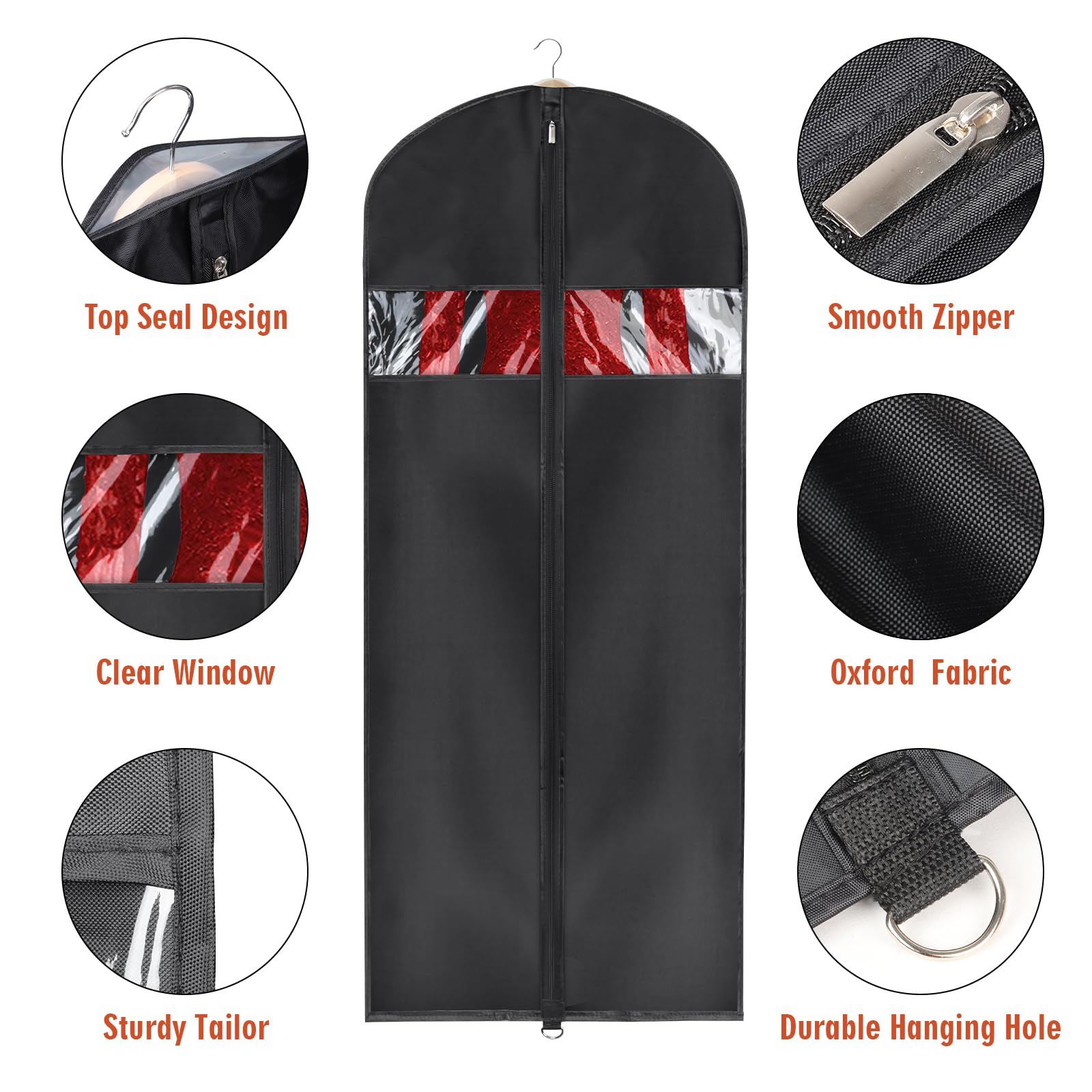 Univivi 16 Pack Suit Cover Bags 60 Inch Garment Bags For Hanging Clothes, Garment Bags For Women Dresses With Clear Window And I