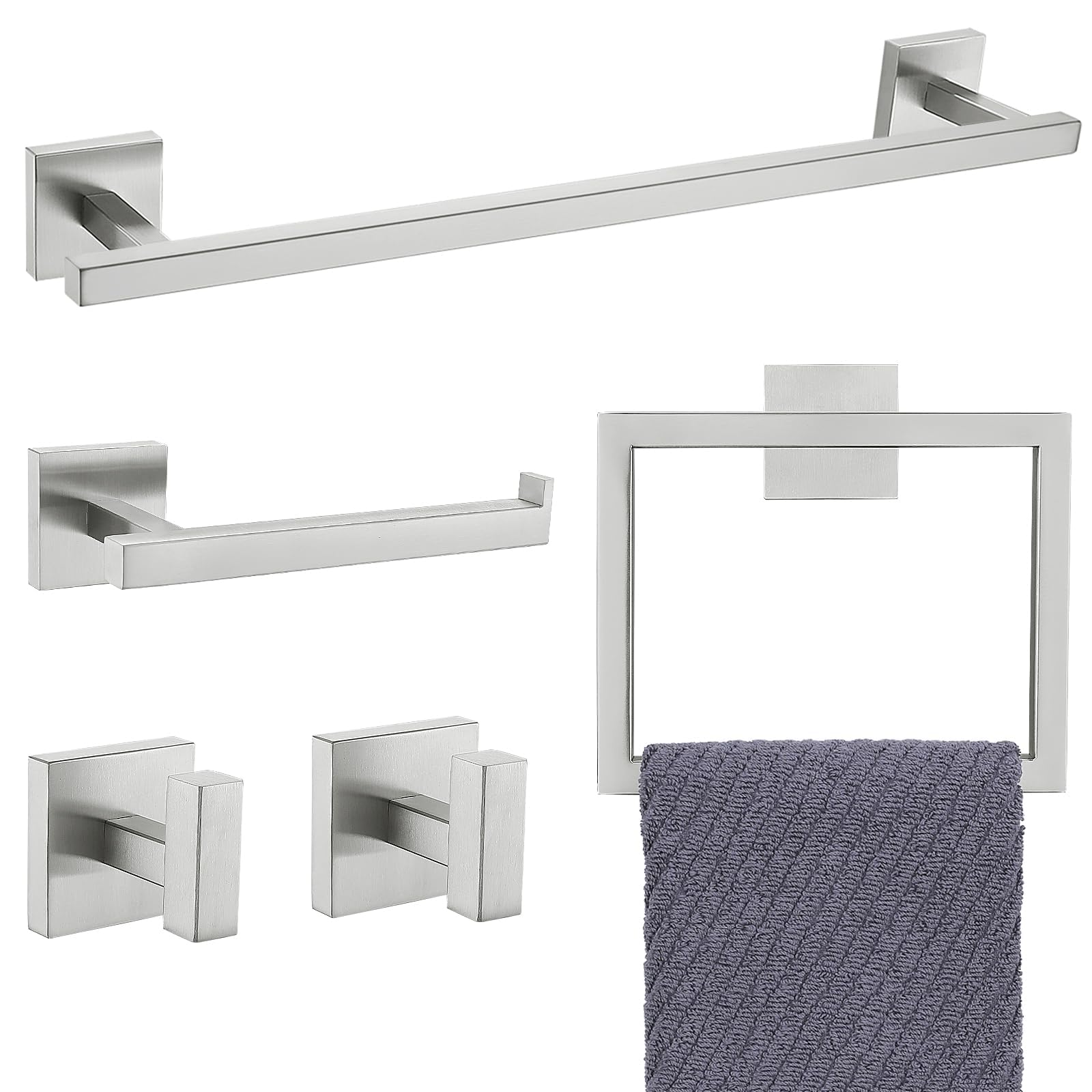 Yacvcl Towel Bar Set, 5 Pieces Bathroom Hardware Set Brushed Nickel Bathroom Accessories, Sus304 Stainless Steel Towel Racks Hol