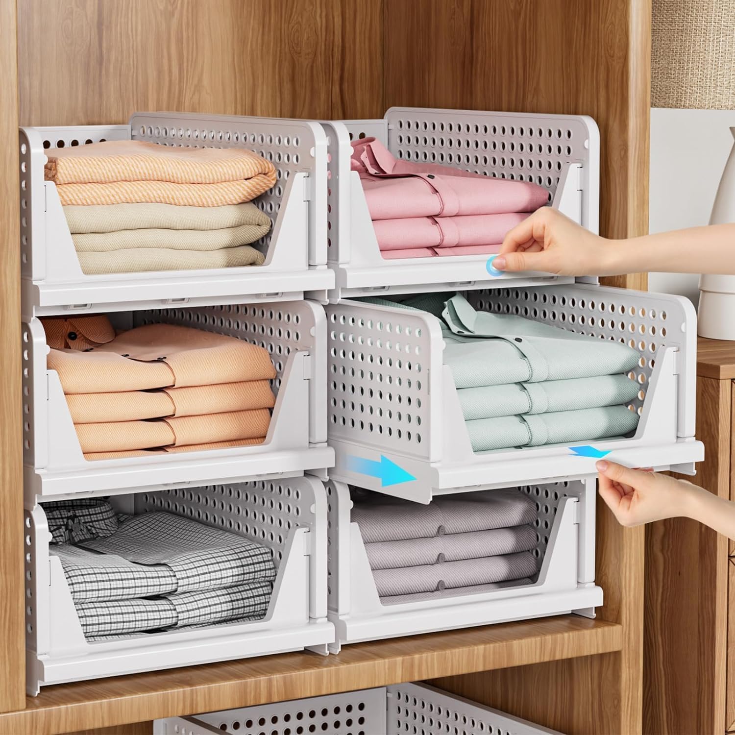 Verat 6 Pieces Wardrobe Organizer/Stackable Drawers/Storage Organiser/Foldable/Almirah/Closet Basket/Cupboard/Shirt Storage Stac