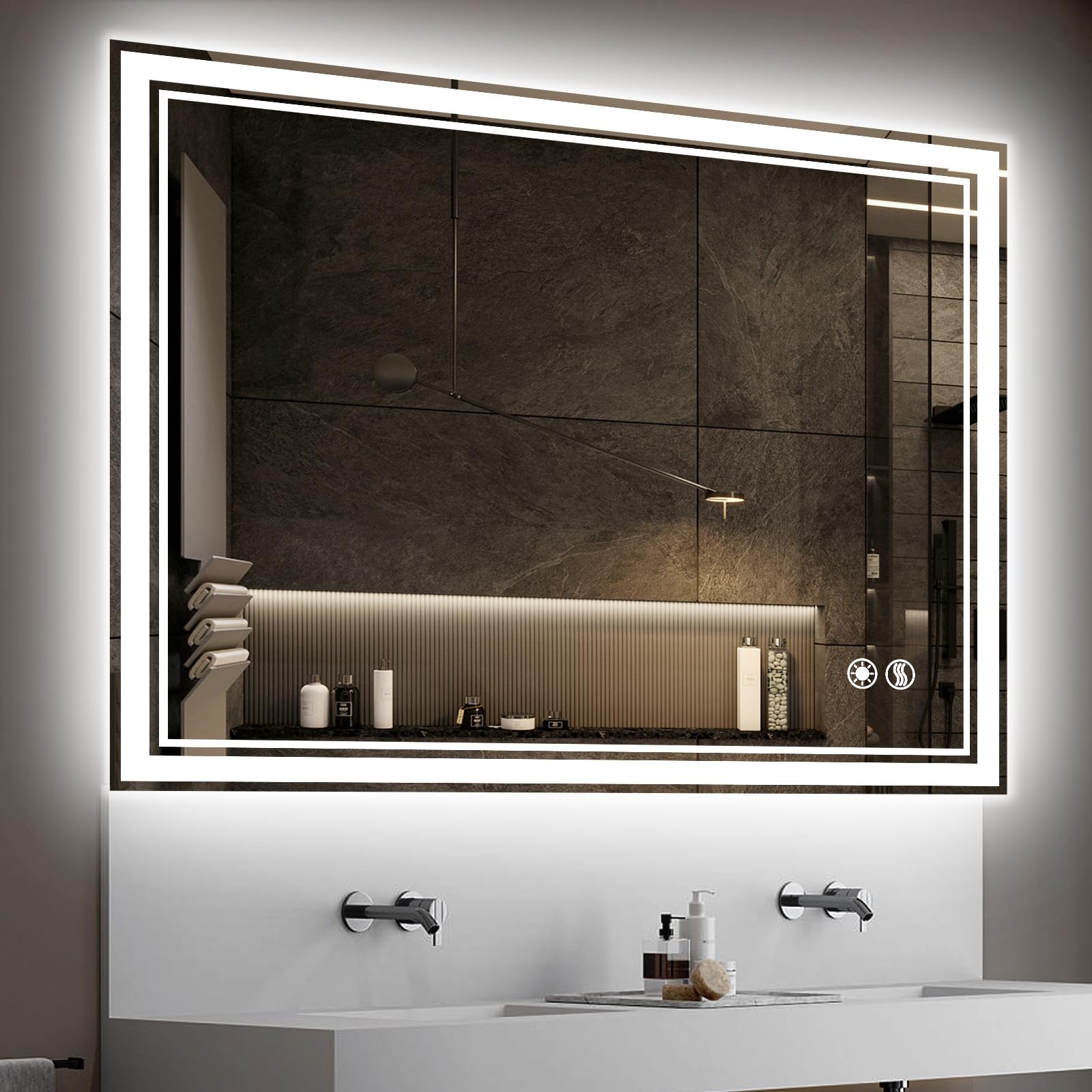 Getovin 32 X 40'' Led Bathroom Mirror Anti-Fog Dimmable 3 Colors Front And Backlit Lights Led Mirror For Bathroom Lighted Mirror