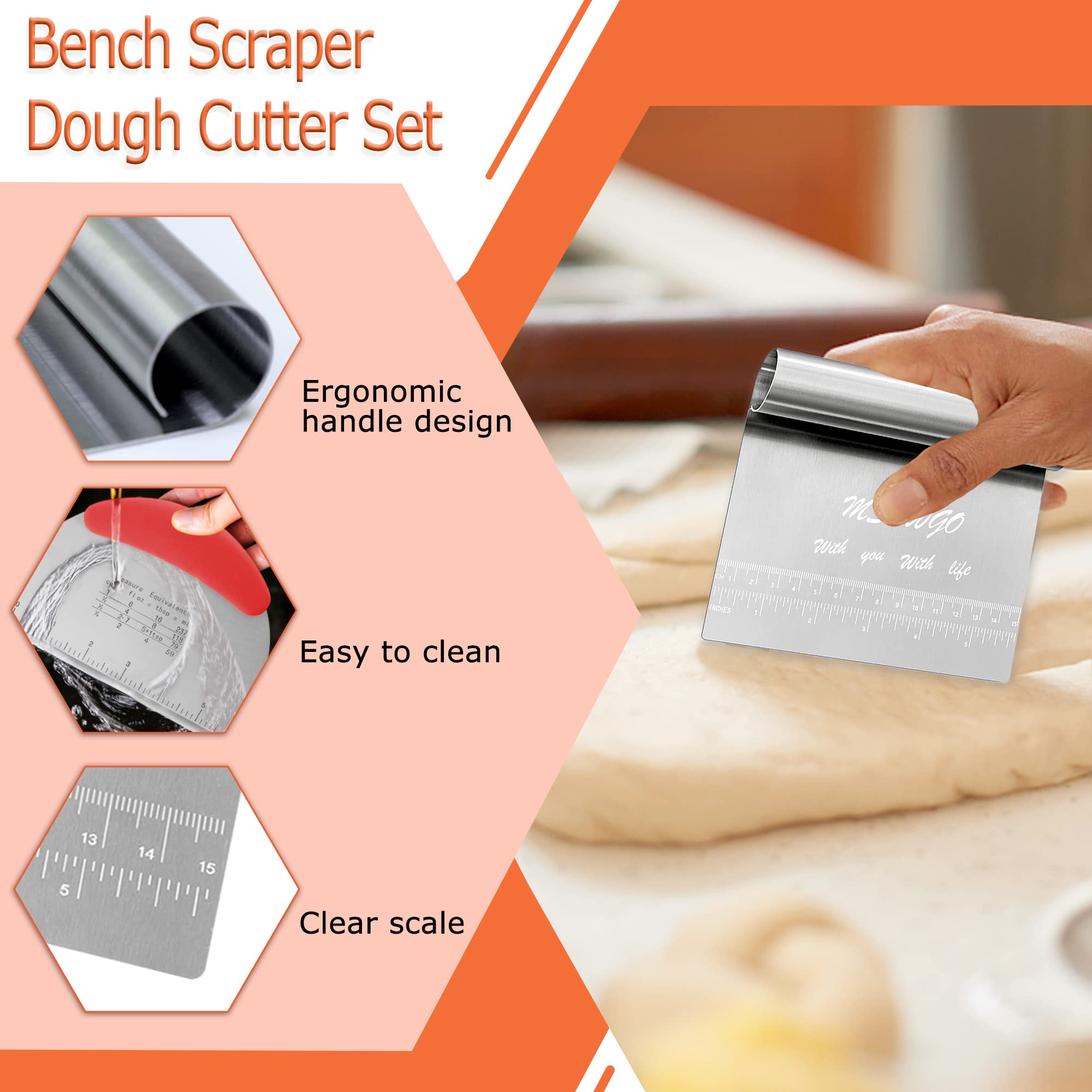 Dough Scraper Cutter Pastry Pizza Cutter Stainless Steel Tool With Scale Ruler, Kitchen Tool For Baking Cookie Dough Vegetable B
