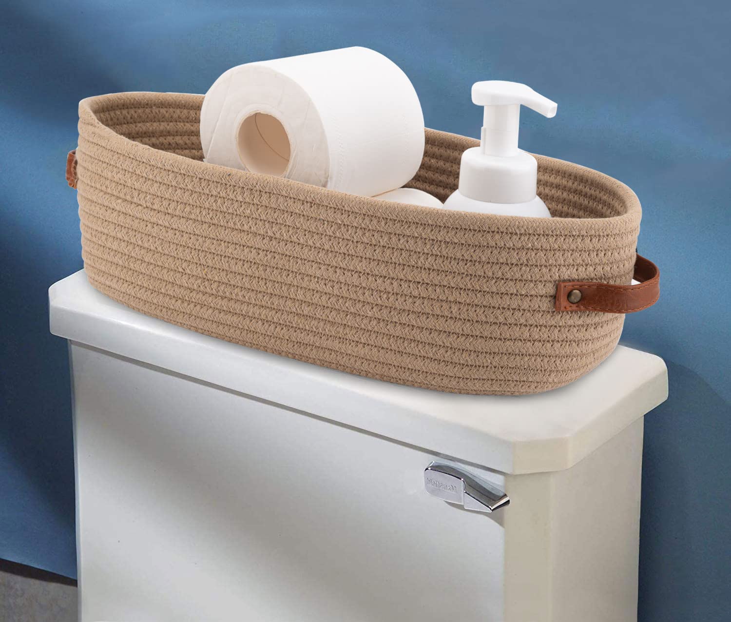 Oradrem Storage Basket Boho Decor Baskets for Organizing Woven Decorative Basket for Countertop Toilet Paper Basket for Toilet T