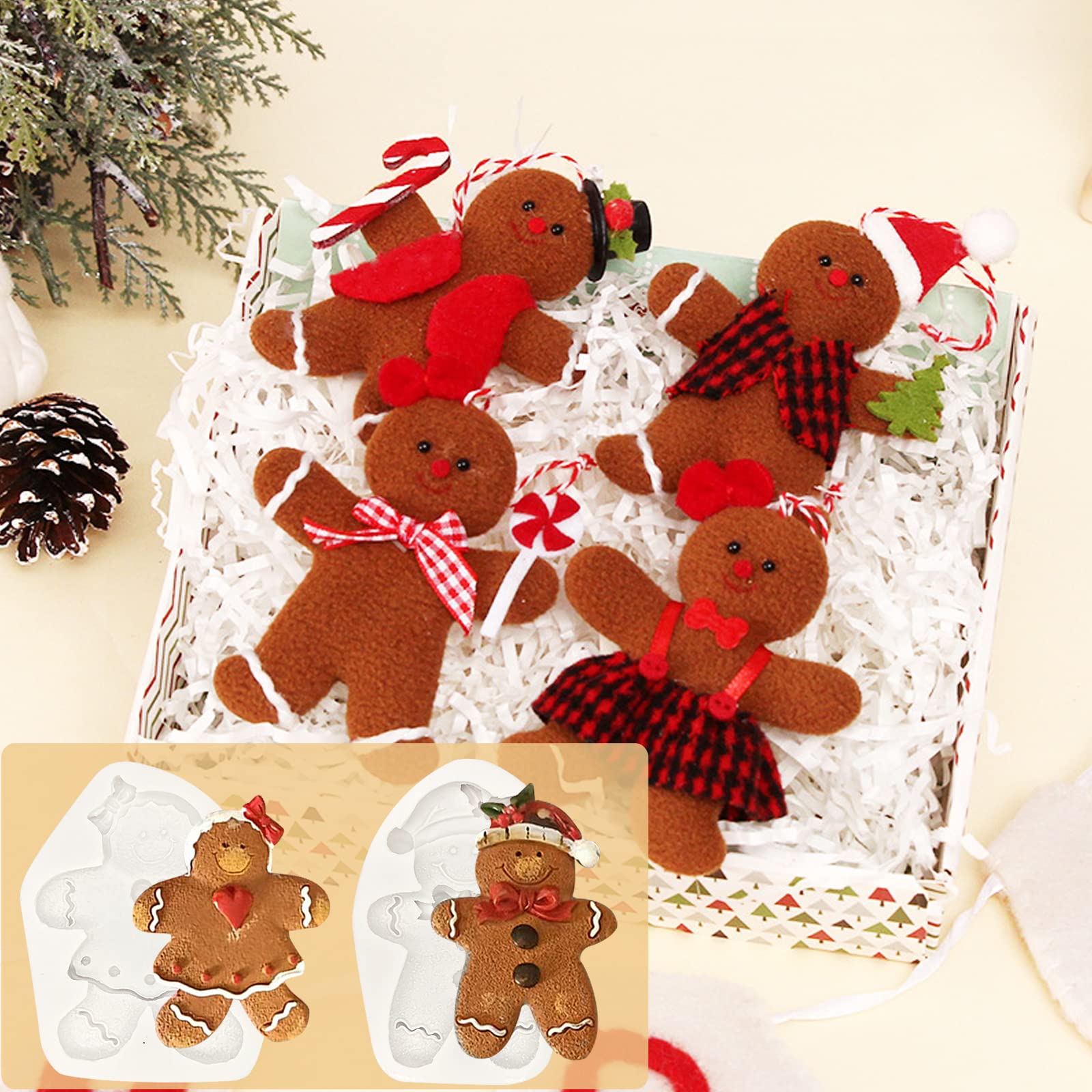 6 Pcs Christmas Fondant Molds, Gingerbread Man Chocolate Candy Silicone Mold, Kitchen Baking Cake Decorating Mold For Cupcake To