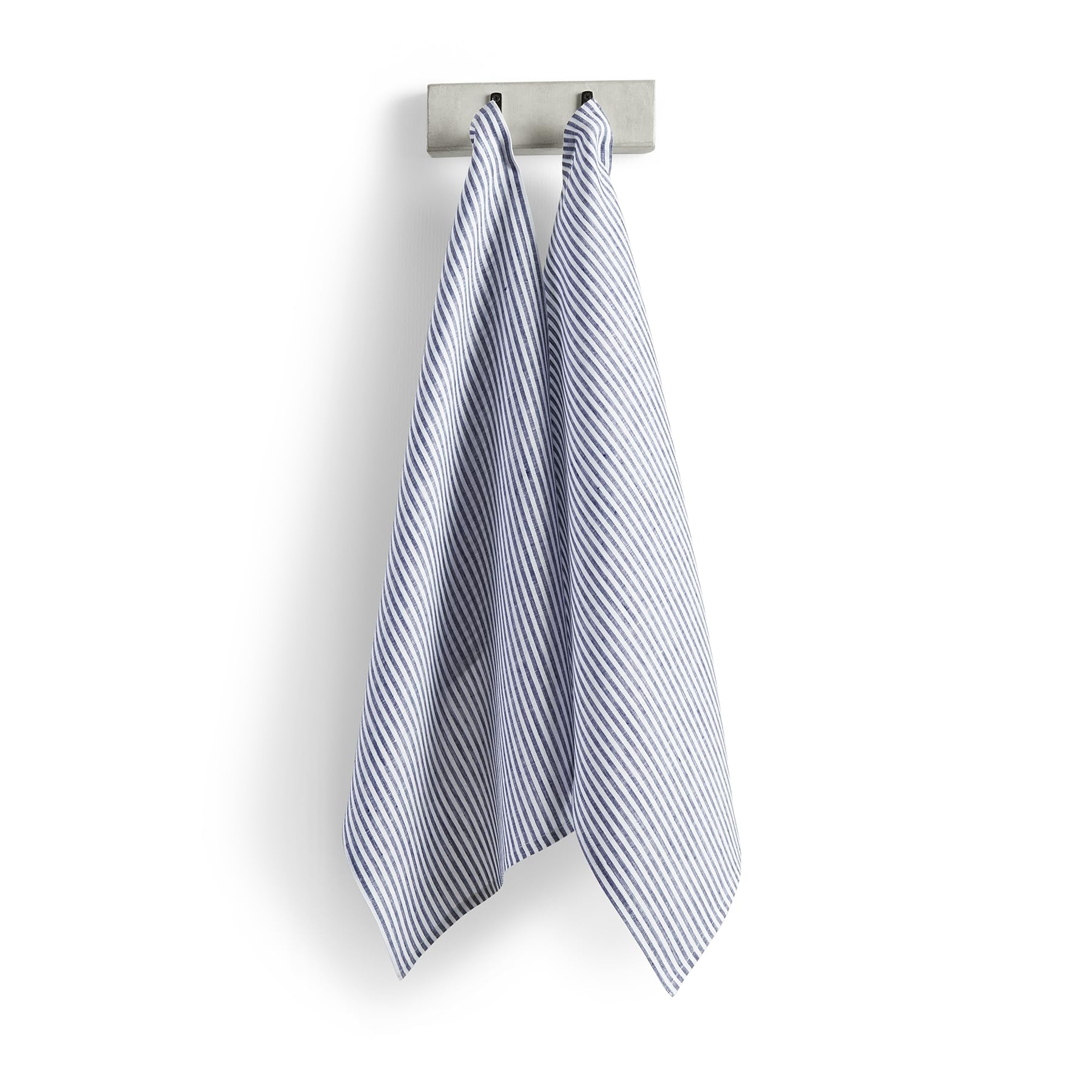 Solino Home Linen Kitchen Towels Set Of 2 - Navy And White 17 X 26 Inch - 100% Pure Linen Narrow Stripe Kitchen/Tea Towels - Mac