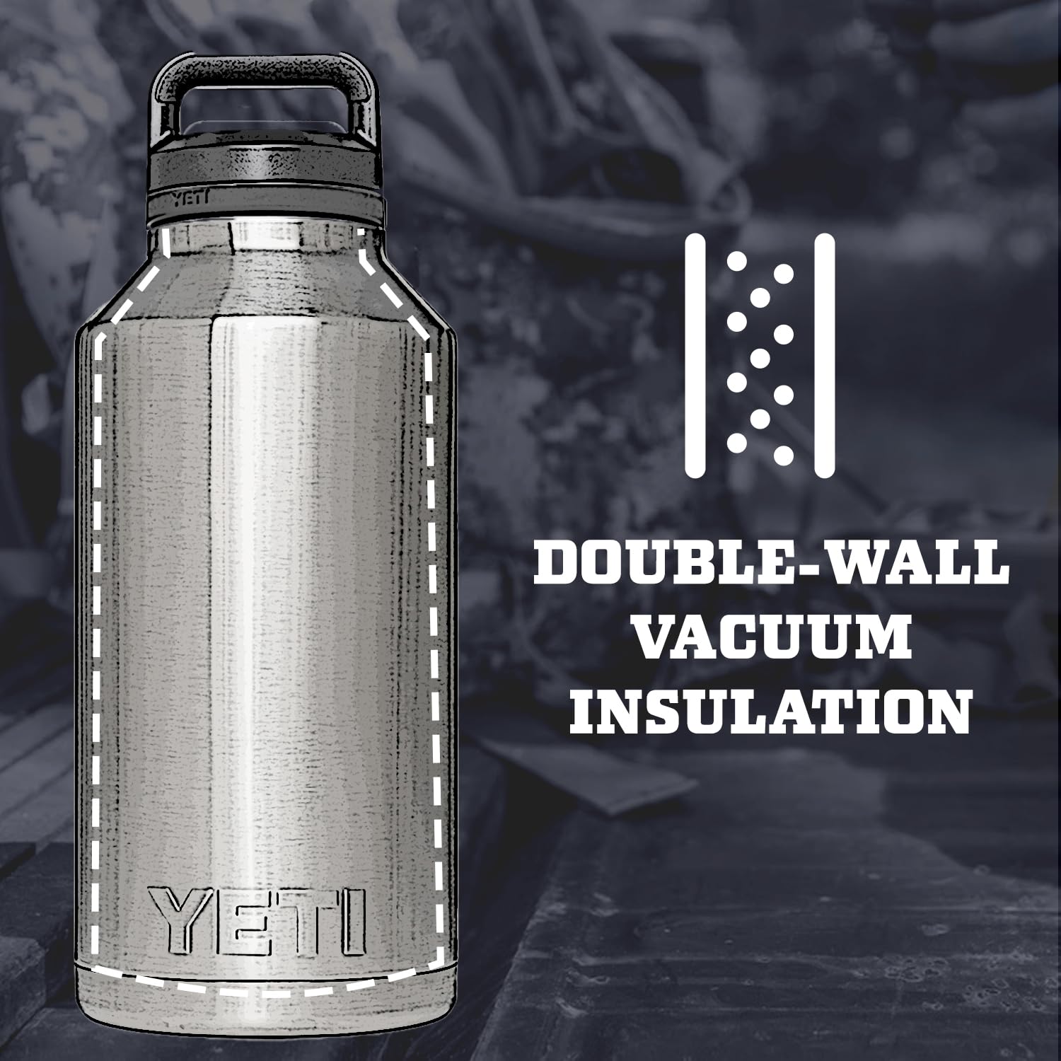Yeti Rambler 64 Oz Bottle, Vacuum Insulated, Stainless Steel With Chug Cap, Black