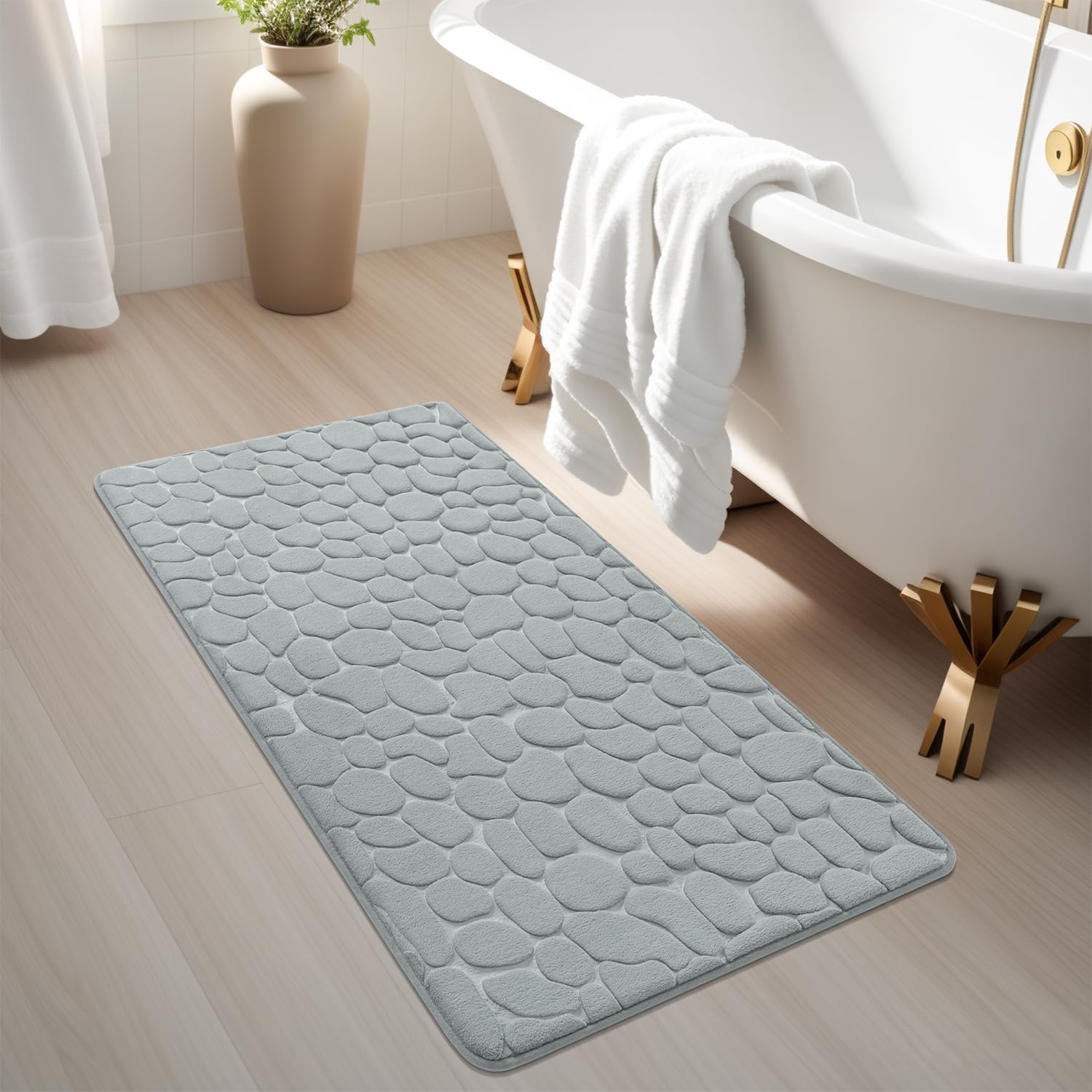Yihouse Memory Foam Runner Rug, Cobblestone Bathroom Runner Rugs Super Water Absorbent Bath Mats For Bathroom Machine Washable B