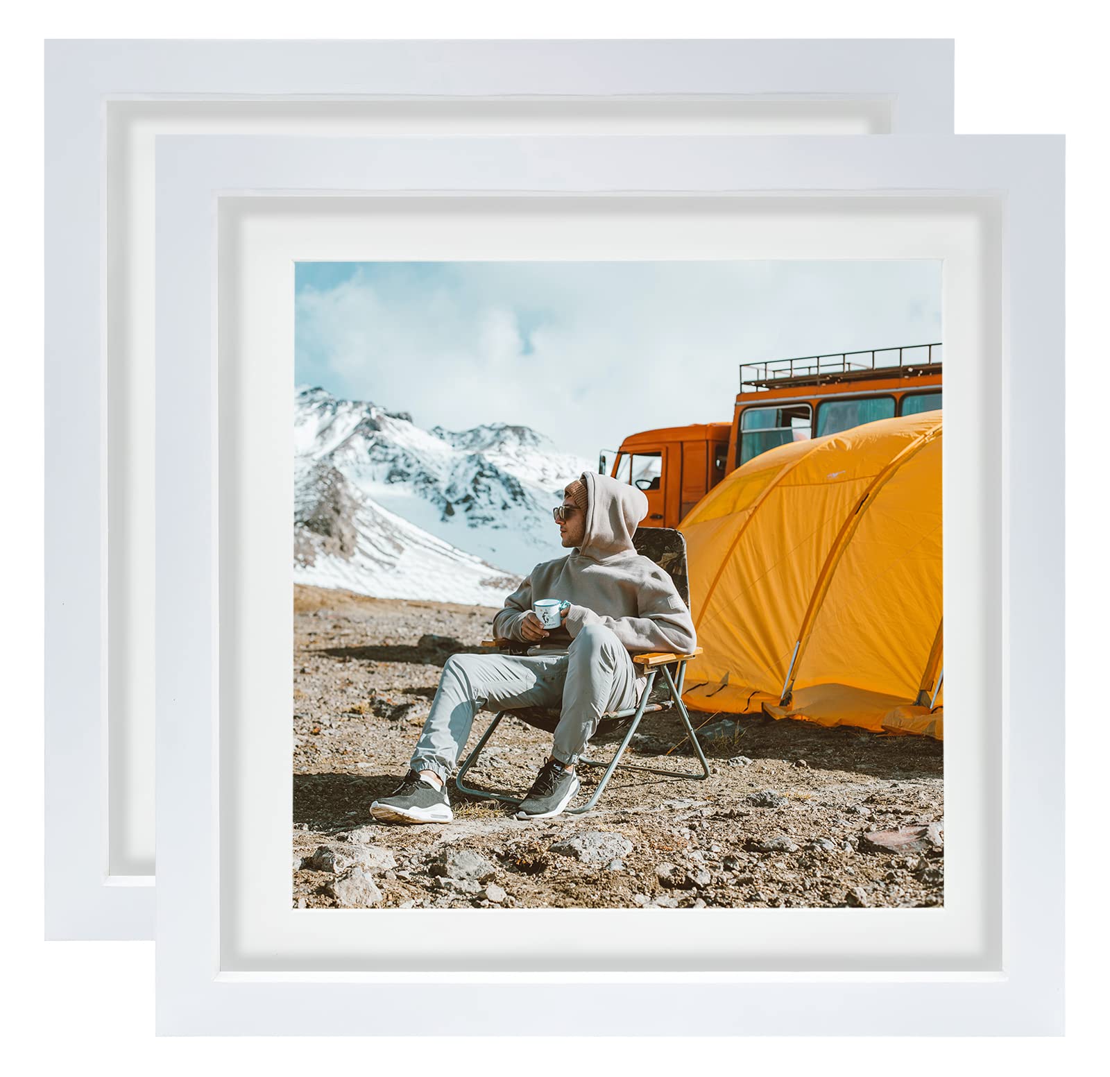 LEKAIYA 10x10 White Picture Frames Set of 2, Square Solid Wood Frame to Display 8x8 Picture with Mat or 10x10 Without Mat for Ta