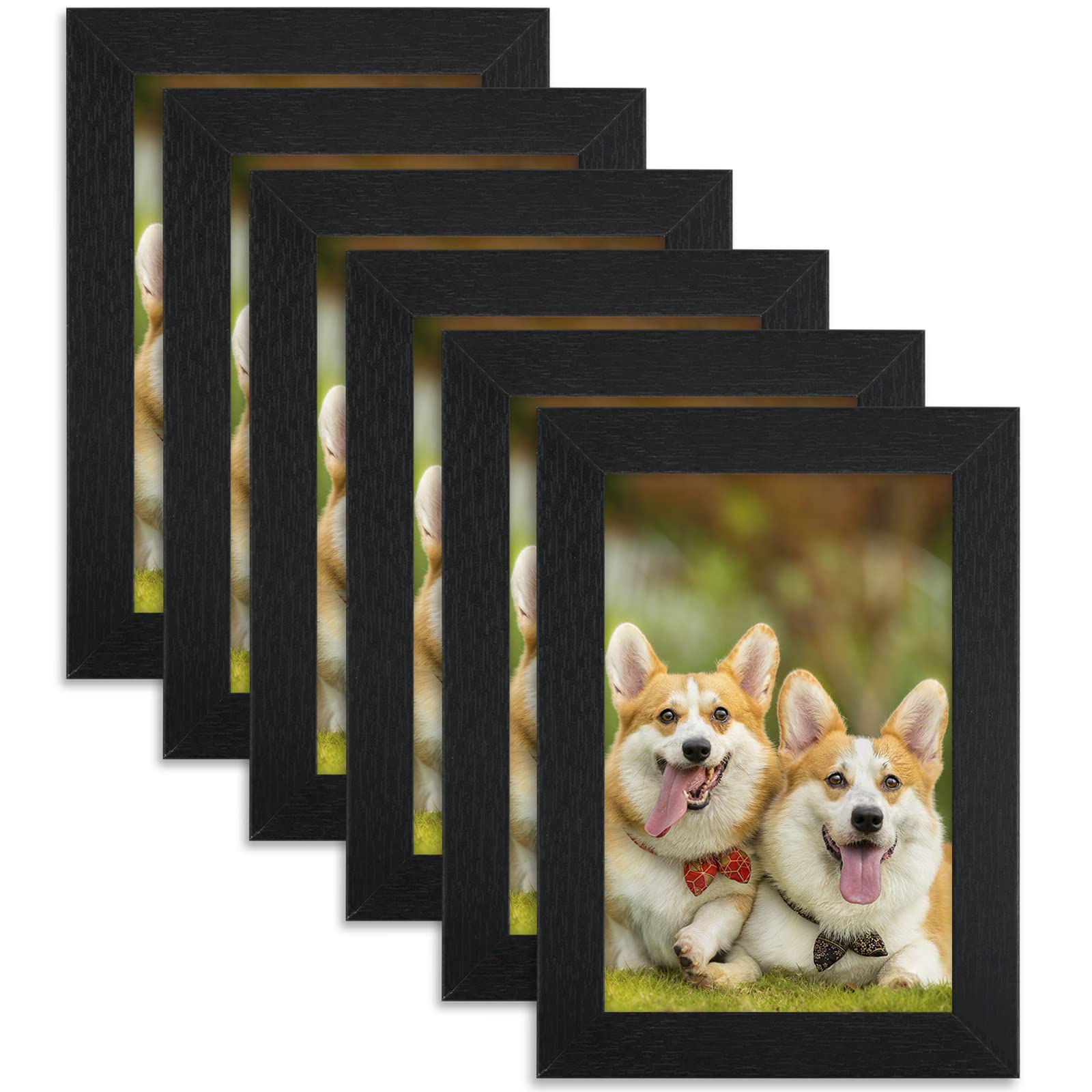 TOFOREVO 4x6 Picture Frames Set of 6 Black Wood Grain Photo Frame for Gallery Wall Mounting or Tabletop Display