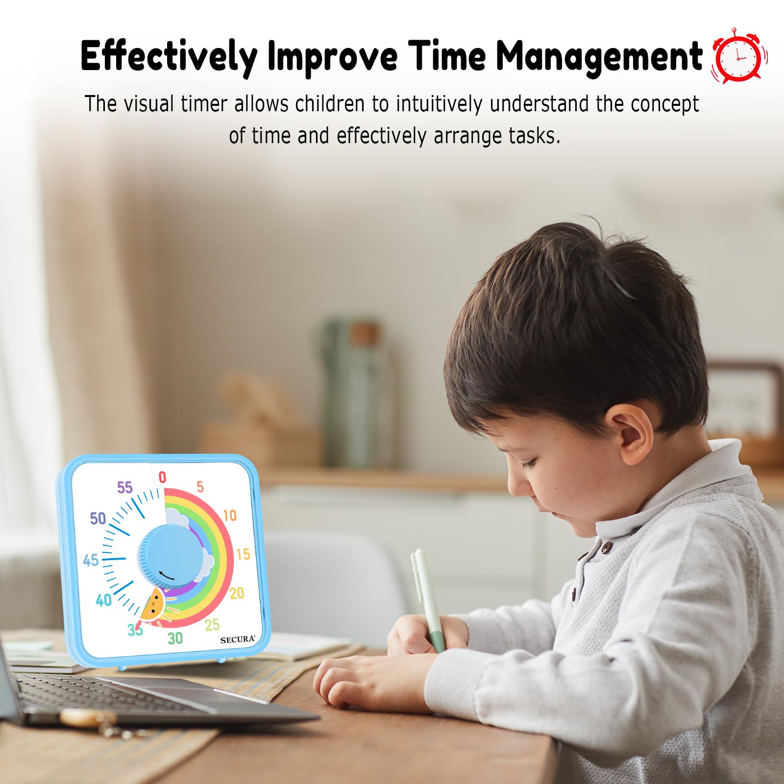 Secura 60-Minute Visual Timer, 7.5 Inch Magnetic Rainbow Countdown Timer For Classroom Or Kitchen, Durable Mechanical Timer Cloc