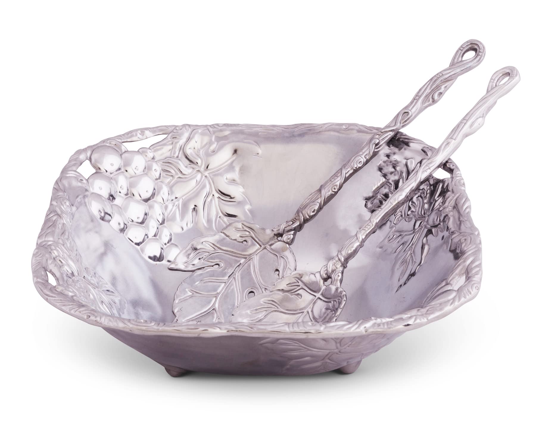 Arthur Court Designs Metal 3-Pc Grape Salad Set Bowl And Server In Grape Pattern Sand Casted In Aluminum With Artisan Quality Ha