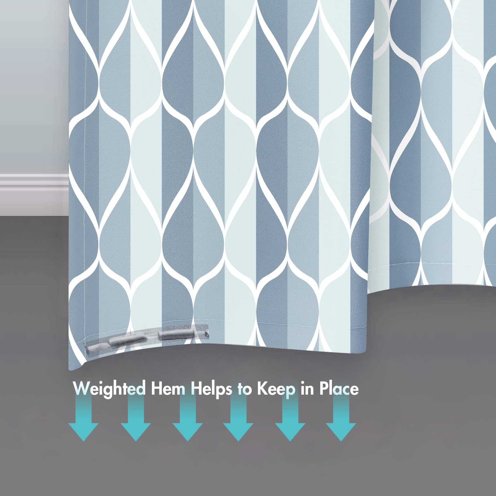 Gelbchu Dark Blue Geometric Shower Curtain  Waterproof Design and Polyester  Quick-Drying  Weighted Hem  Blue Fabric Shower Curtains Set for Bathroom W 72 x H 72  Durable and Washable with 12 Hooks