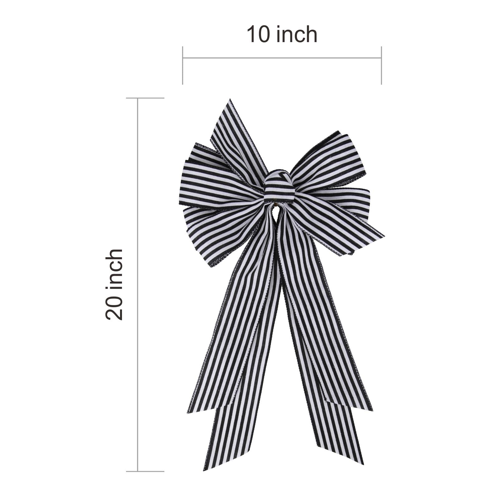 Meseey Large Christmas Black and White Striped Ribbon Bow 20 x 11 Inch Farmhouse Stripes Wreath Bows for Christmas Door Wreath H