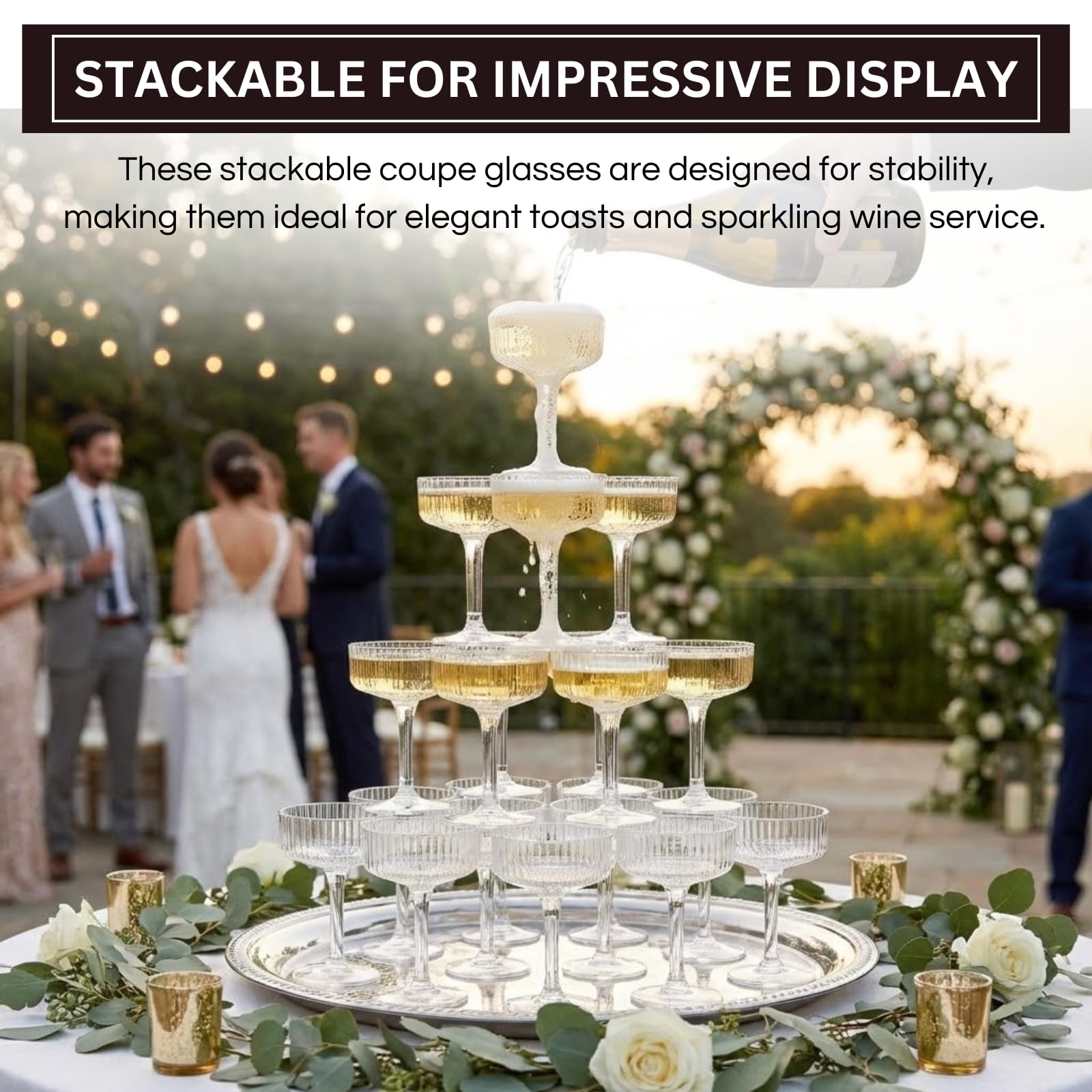 Premium ACRYLIC Champagne Tower Kit | 21 Stackable 7 oz