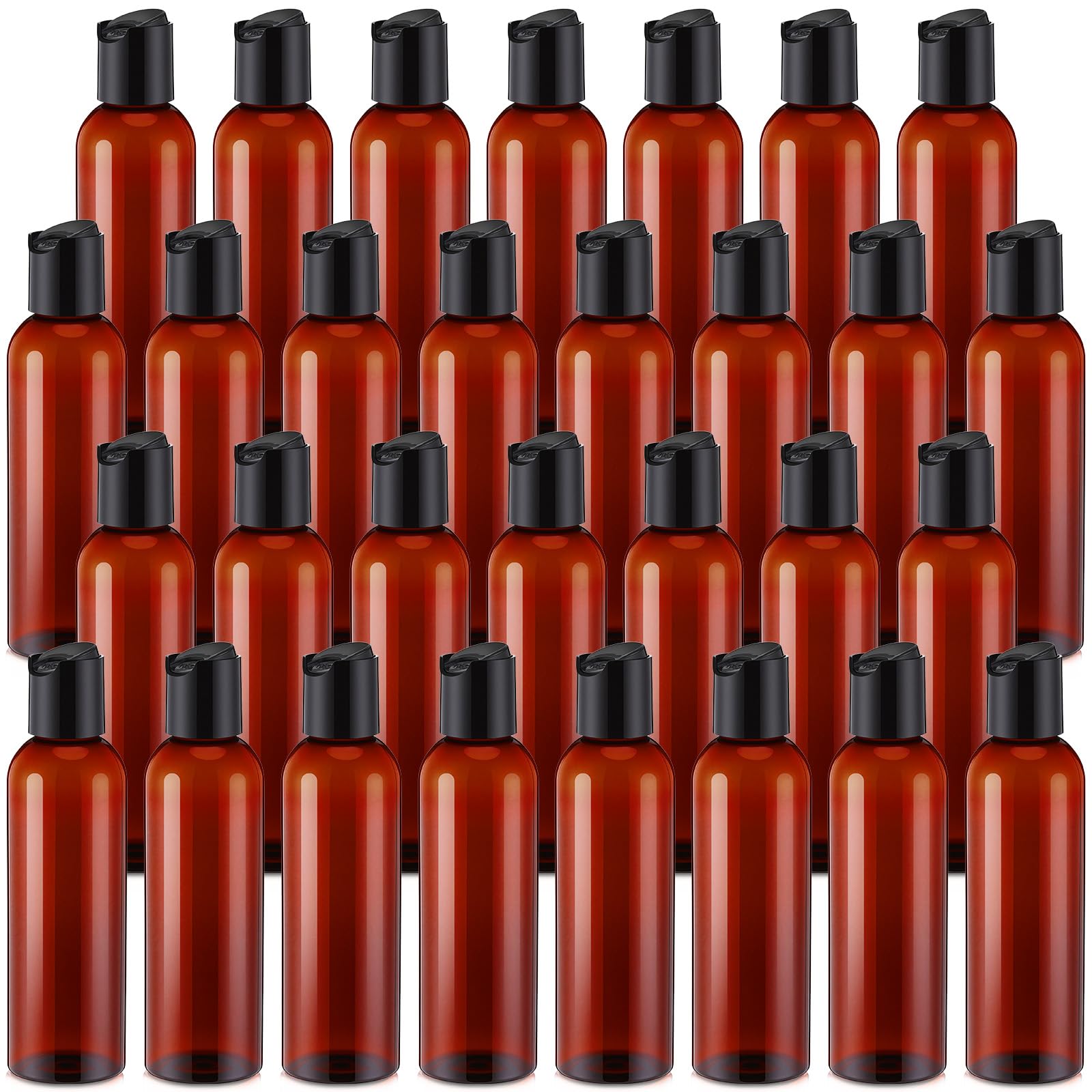 Mimorou 30 Pack Amber Empty Bottles Plastic Squeeze Bottles with Disc Top Flip Cap Small Empty Travel Squeeze Bottle for Lotions