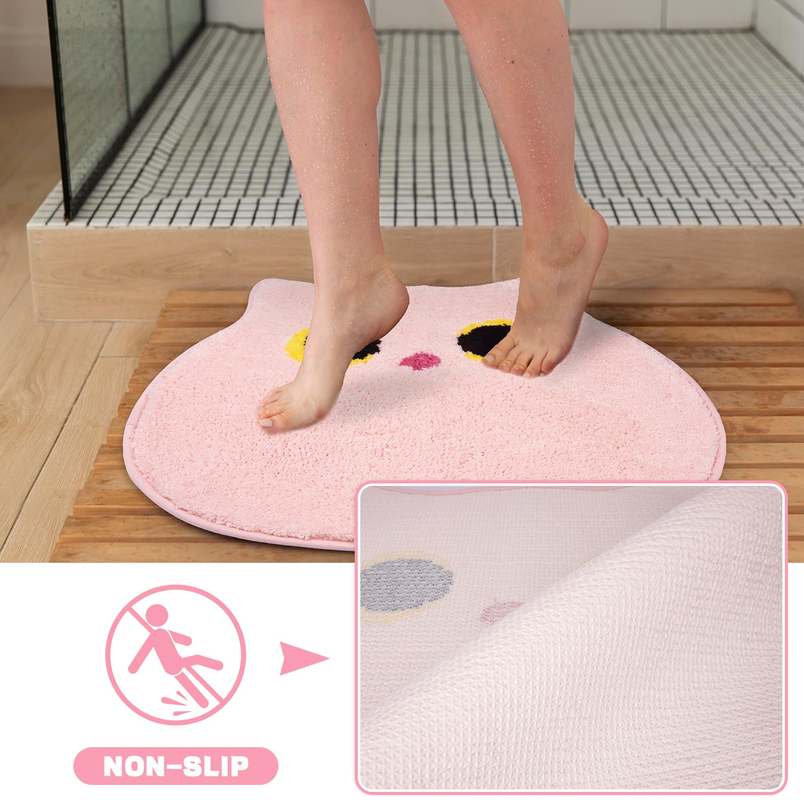 Nigoways Bathroom Rug - Bathroom Mat,Pink Bathroom Rug,Washable Cute Cat Bath Mat,Soft Fluffy Water Absorbent Shower Mat,Non Sli