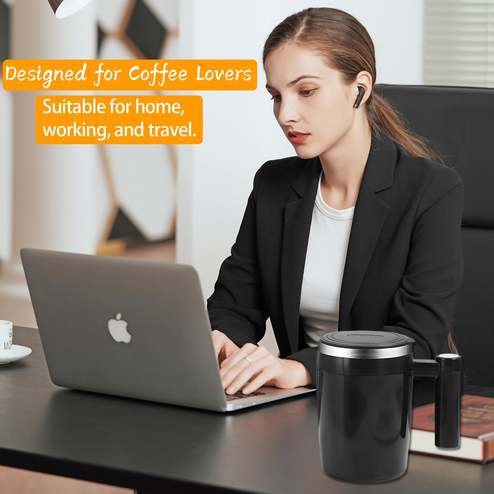 Fovnot Self Stirring Mug, 380Ml Self Stirring Coffee Mug Rechargeable Electric High Speed Mixing Cup Automatic Magnetic Electric
