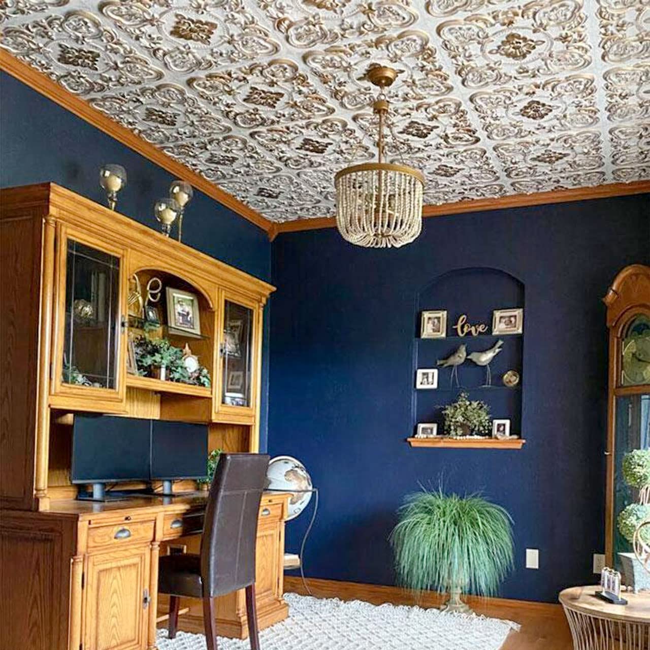 From Plain To Beautiful In Hours DCT30 Gaby PVC 2  x 2  Glue-up or Lay-in Ceiling Tile (Covers / 300 sq.ft), Aged White Gold, 75
