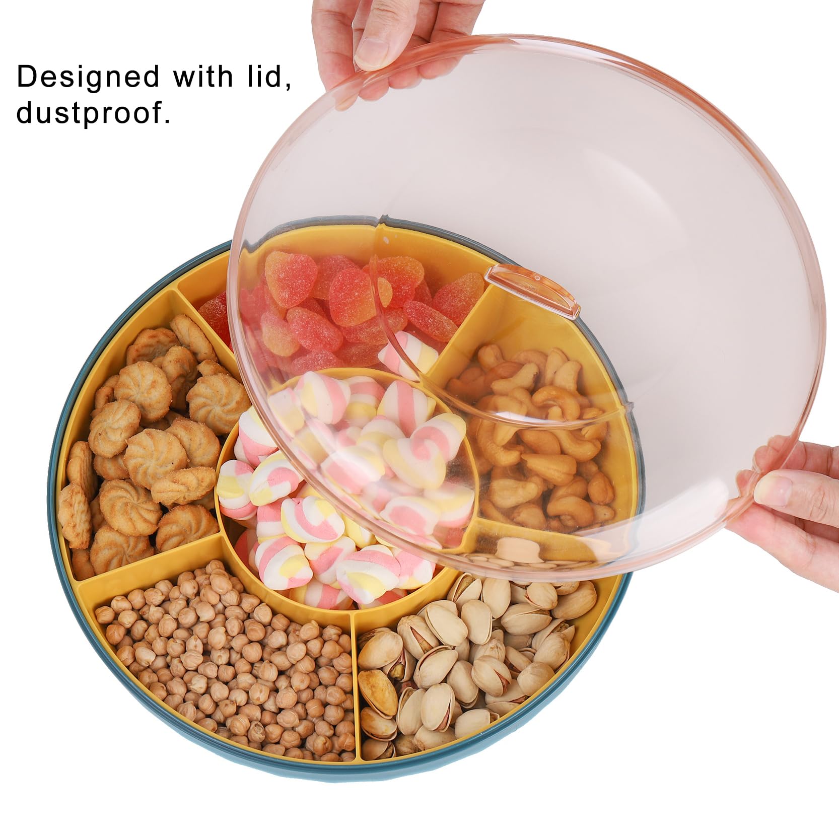 Soujoy 2 Pack Divided Serving Tray With Lid, 6 Compartment Appetizer Tray Tray, 10'' Round Reusable Snack Nuts Containers, Party