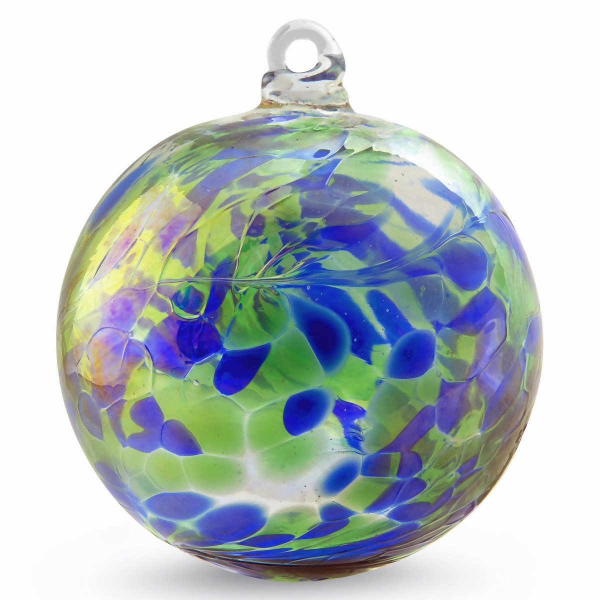Friendship Ball Cobalt Blue/Moss Green Twist 4 Inch Kugel Iridized Witch Ball by Iron Art Glass Designs