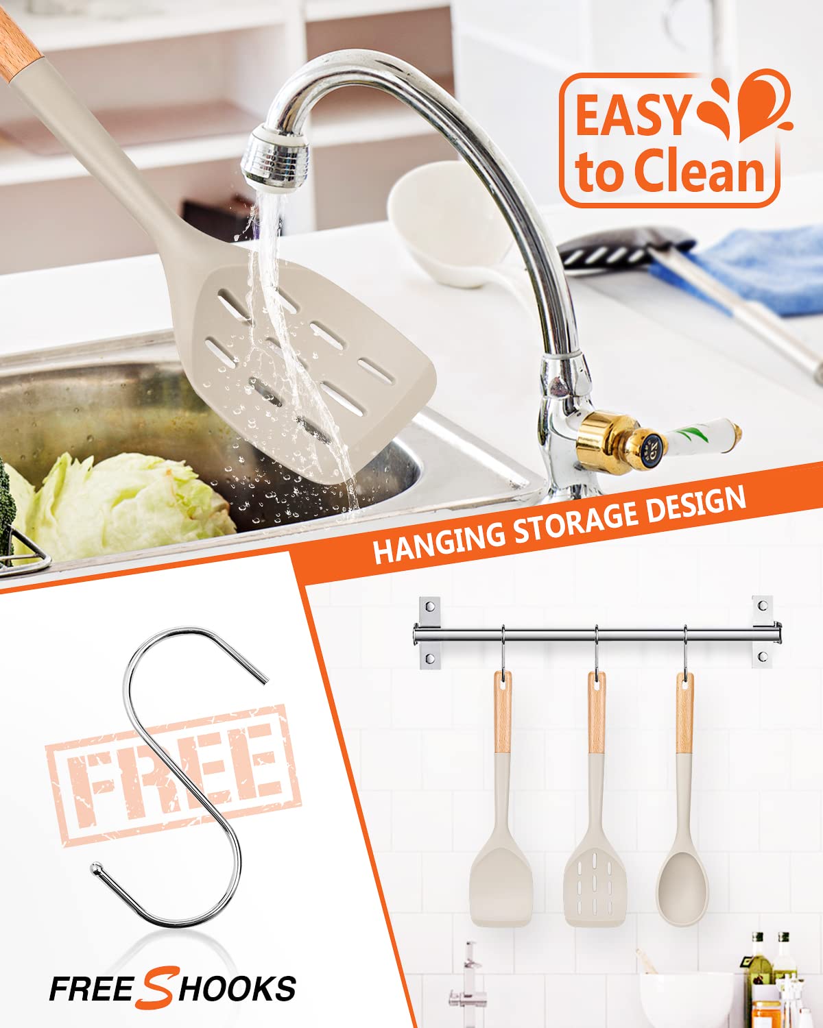 Pack Of 3 Silicone Spatula, Non Stick Cooking Utensil Set Wooden Handle Kitchen Turner For Baking Mixing Grilling Serving Food H