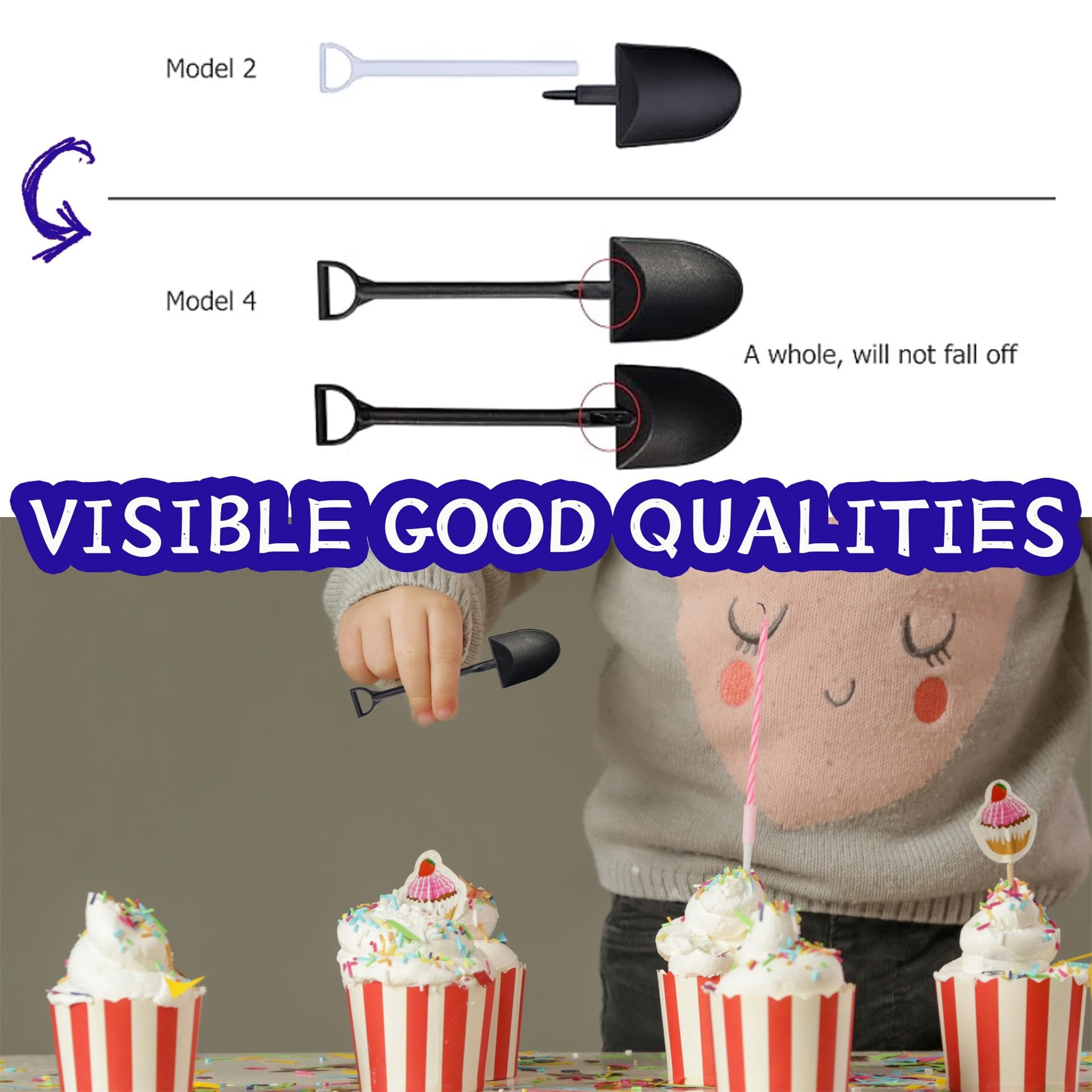 Oaaxbbecco Novelty Mini Shovel Shape Spoons Cute Disposable Plastic Dessert Spoons (50)