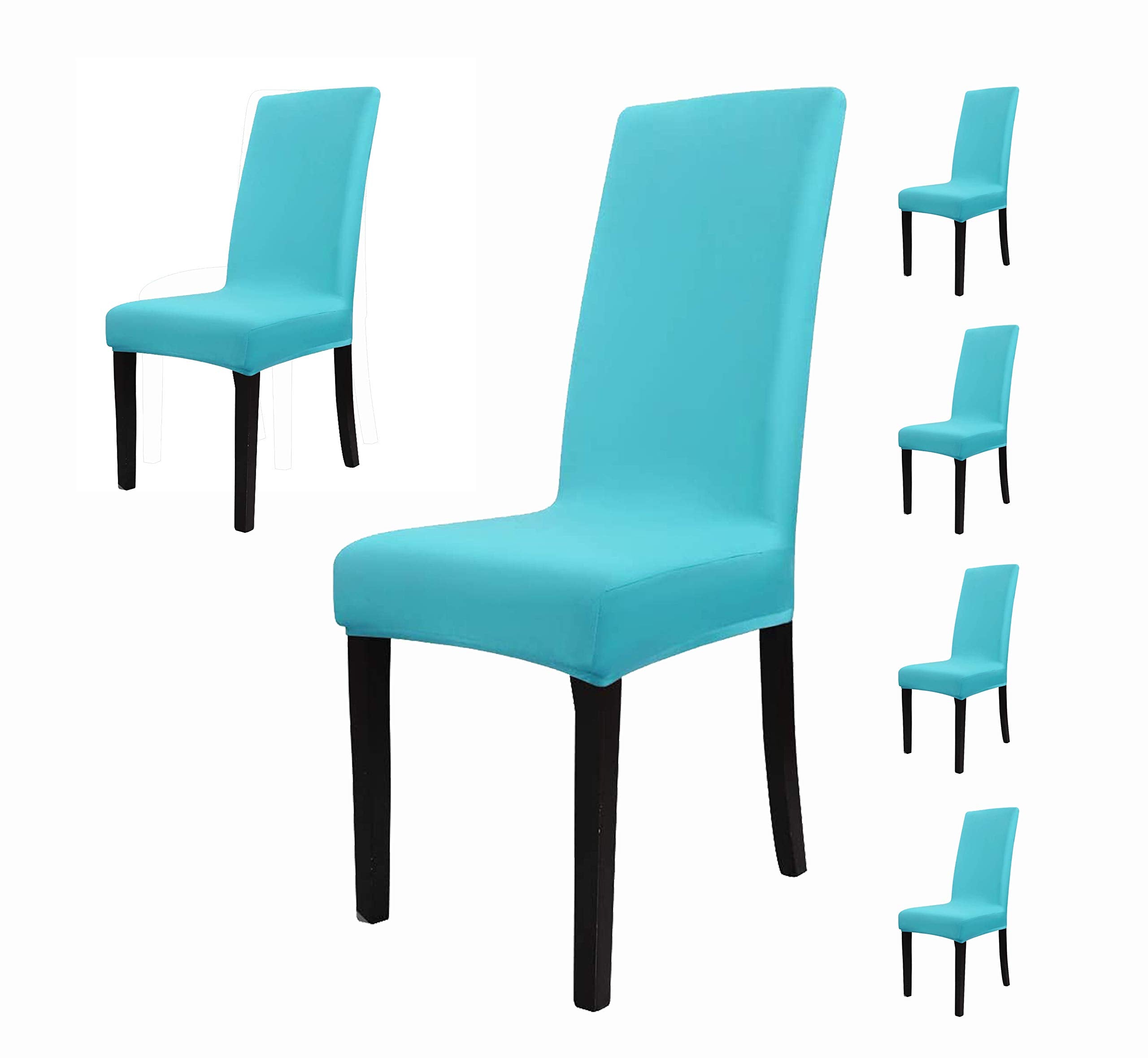 House Of Quirk Elastic Chair Cover Stretch Removable Washable Short Dining Chair Cover Protector Seat Slipcover (6, Sky Blue)