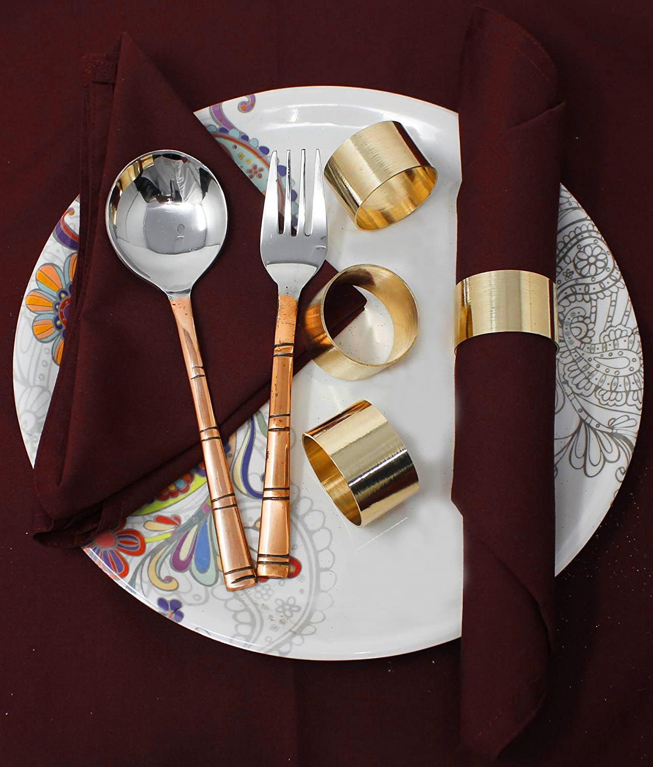 Skavij Handmade Napkin Rings Set Of 6 For Everyday, Thanksgiving, Christmas, Dining Table Decoration (Gold)