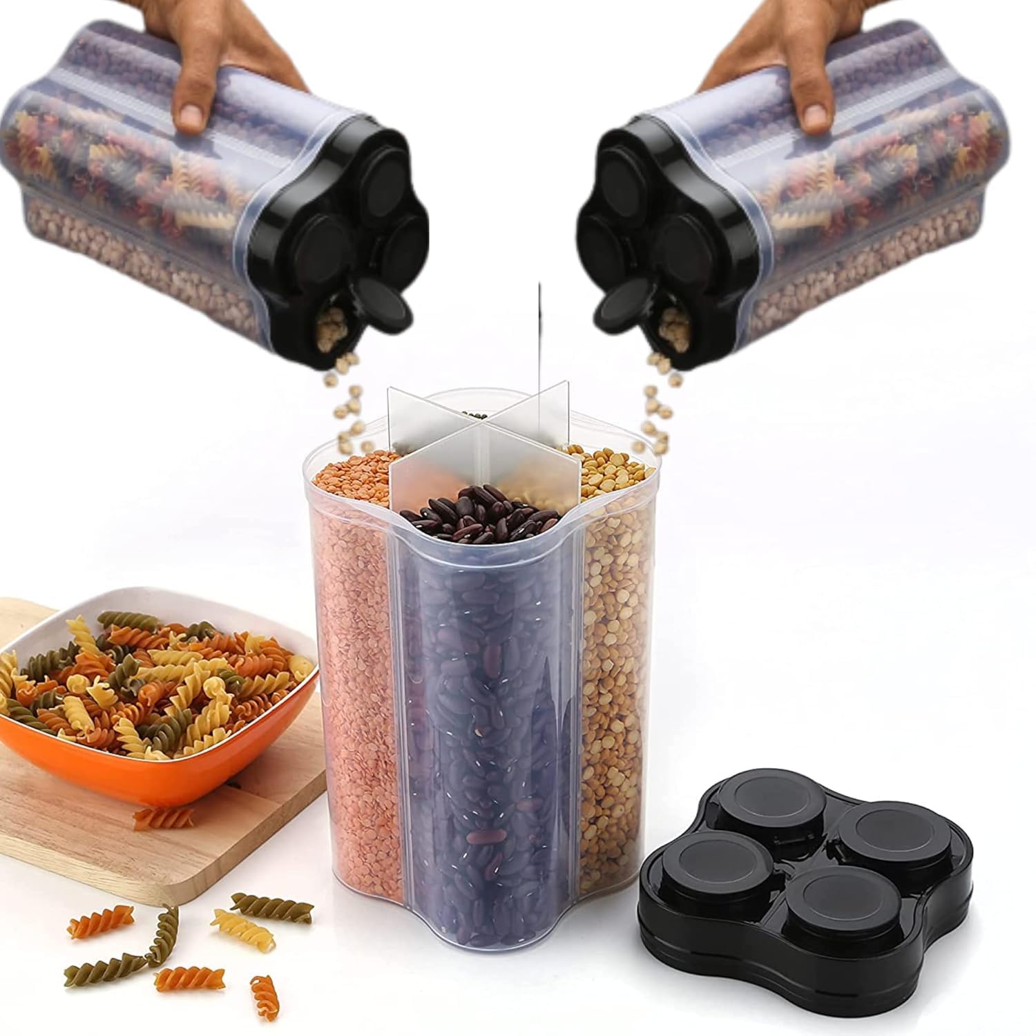 Harshlove 4In1 Kitchen Storage Container Set, Stackable Plastic Jars, Food Storage Organiser For Grains, Spices, Snacks