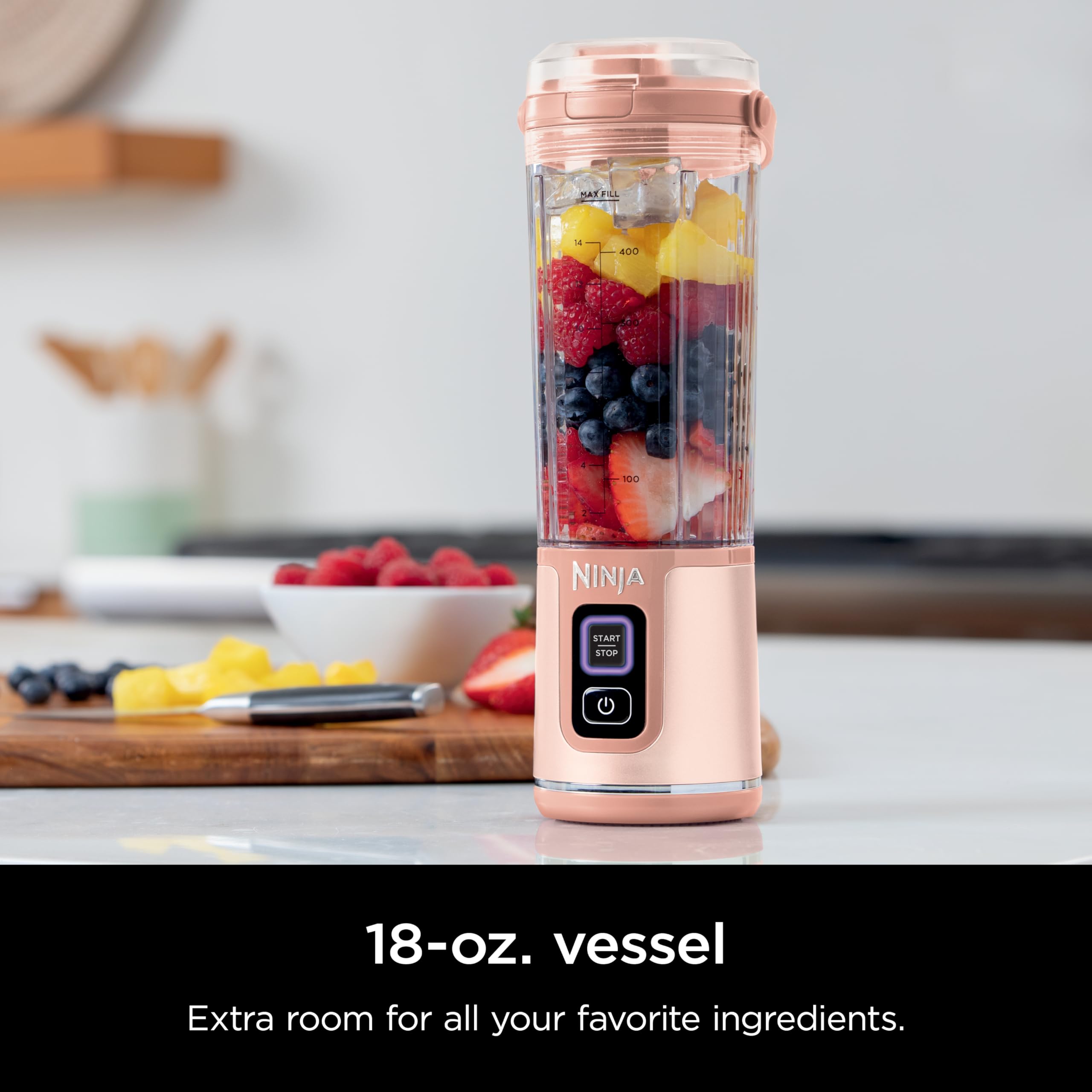 Ninja BC155PS Portable Blender, Cordless, 18oz, BPA Free, Leakproof, Peach & Stone