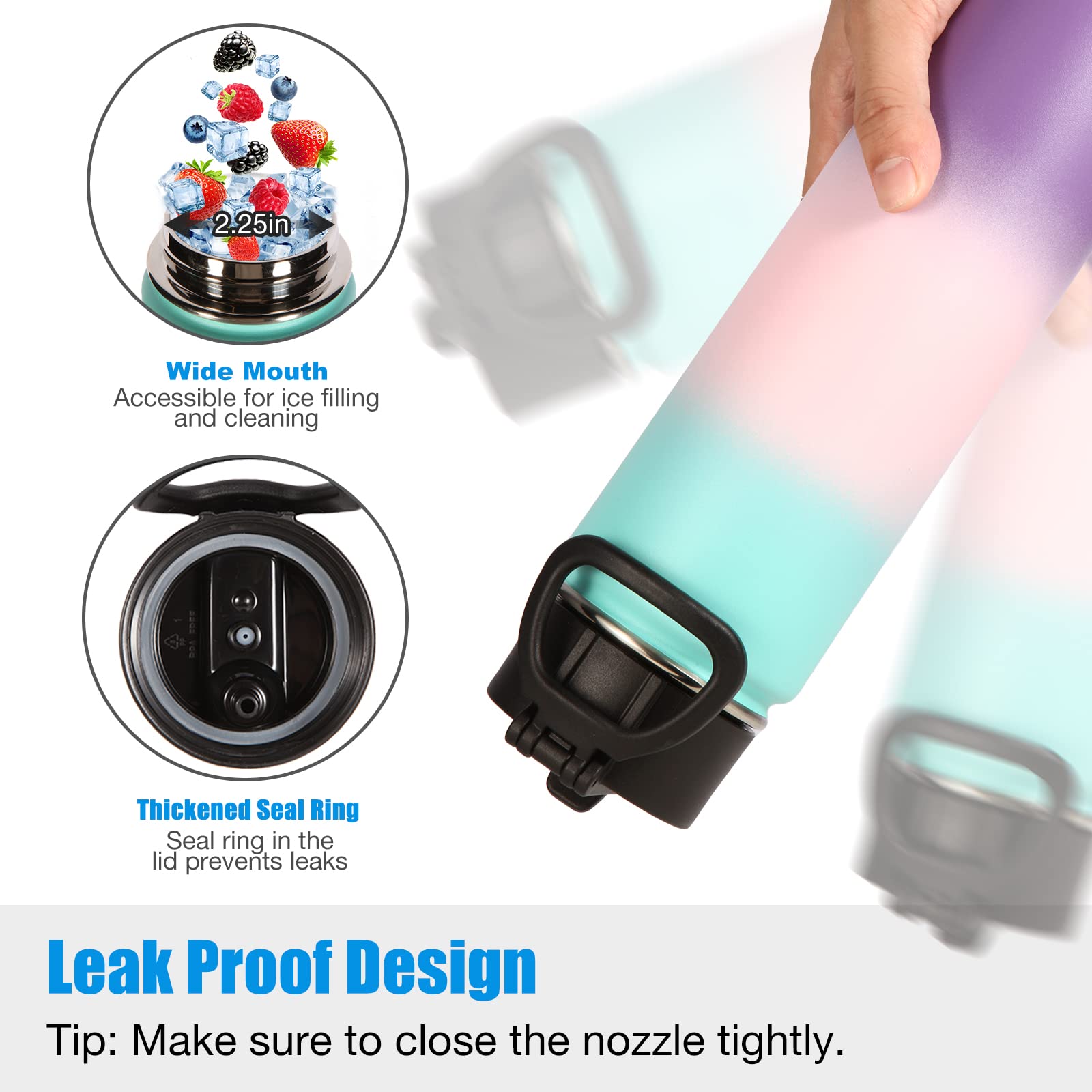 Volhoply Insulated Water Bottles with Straw Bulk 4 Pack  22 oz Stainless Steel Sports Bottle with Lid Metal Travel Water Thermos with Wide Mouth  Reusable Cold Water Flask for Hiking(Assorted 4 Set)