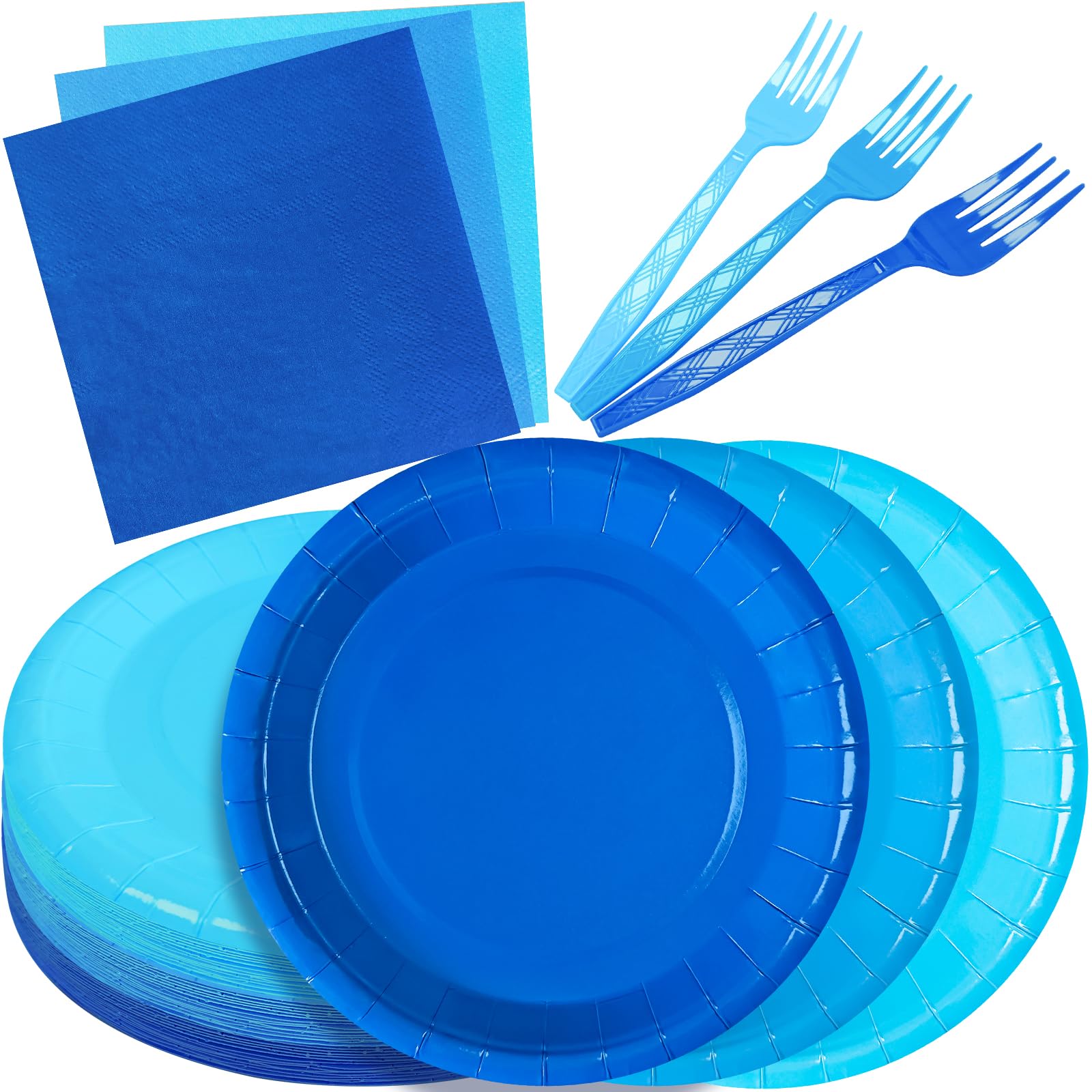 WXLDGHQ Serves 35 Guests Dusty Blue Plates and Napkins Party Supplies,7 Gradient Blue Birthday Dessert Paper Plates and Napkins,