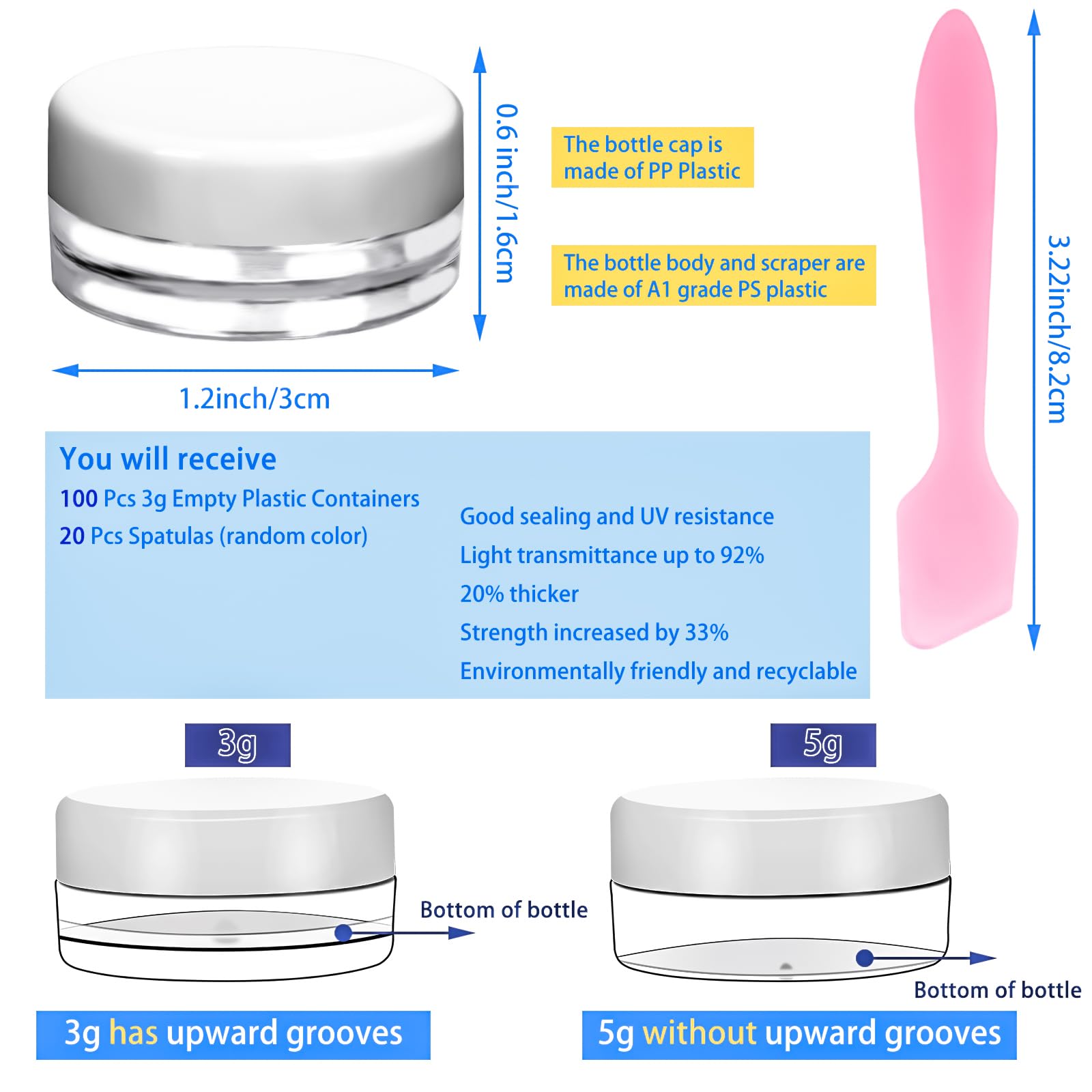 Motbach 100 Pcs 3G Empty Plastic Containers With White Lids,Tiny Makeup Sample Containers, Small Pot Jars Clear Round Cosmetic J