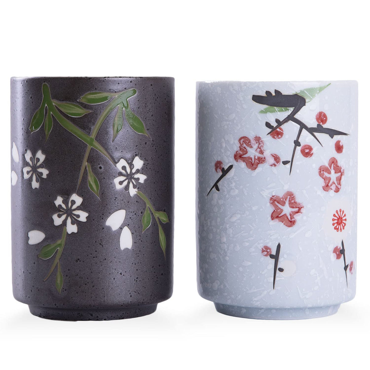 Whjy 10Oz Transitional Chinese/Japanese Style Handle-Less Ceramic Tea Cups Teacup, Flora Pattern Set Of 2