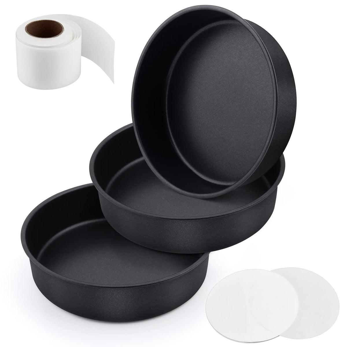 Lianyu 8 X 2 Inch Round Stainless Steel Cake Pan Set Of 3, Black, Nonstick, Dishwasher Safe