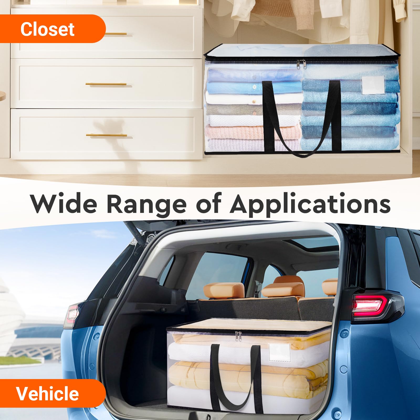 BlissTotes Moving Bags  Storage Bags with Zipper  Moving Bags Heavy Duty Extra Large  Moving Supplies  Clear Packing Bags  Reinforced Handles and Tag Pocket & Collapsible Moving Bags (93L)