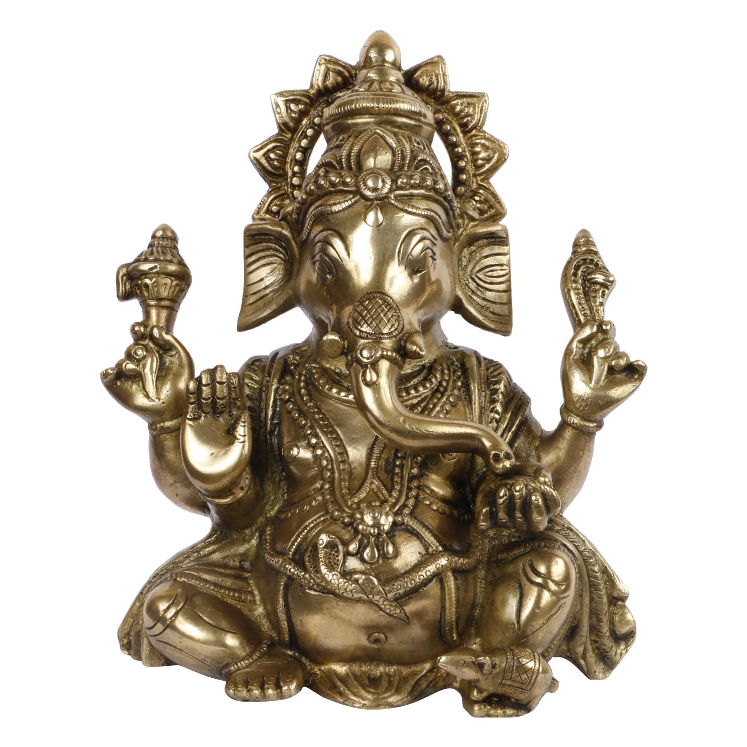 Kartique Brass Lord Ganesha Murti in Blessing Posture with Trunk on Left Side Ganpati Bhagwan Idol Metal Statue for Home Office 