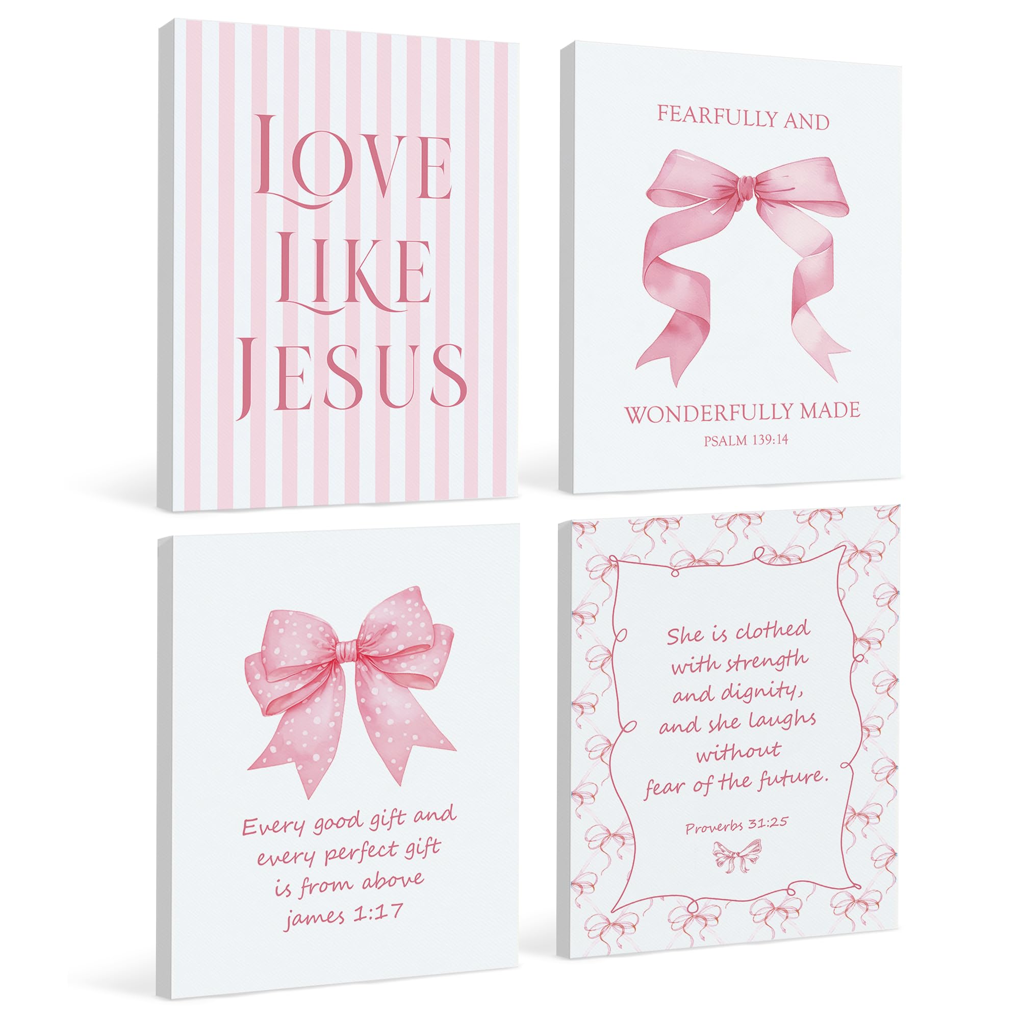 Lartsfro Coquette Pink Bow Jesus Canvas Wall Art Decor Posters Prints, Light Pink Bow Room Bedroom Bathroom Dorm Wall Art Decor 