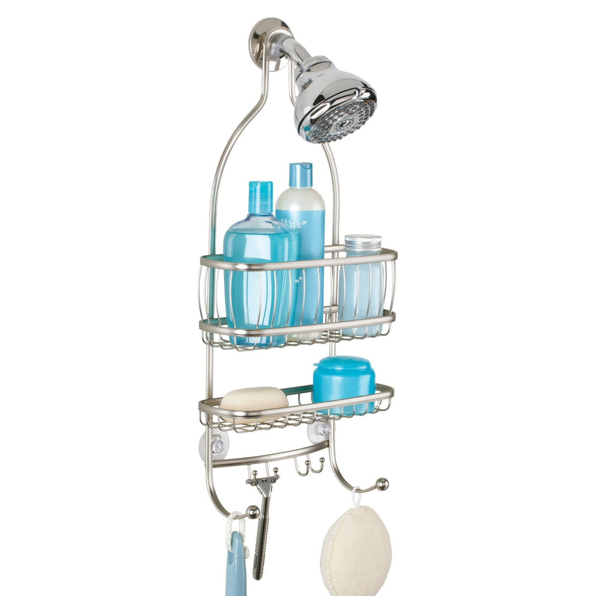 Idesign York Metal Wire Hanging Shower Caddy, Extra Wide Space For Shampoo, Conditioner, And Soap With Hooks For Razors, Towels,