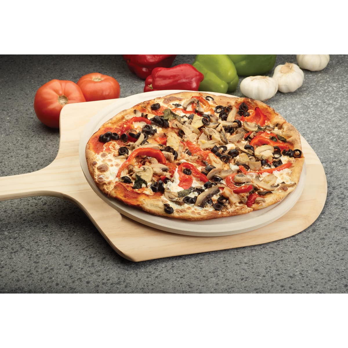 Fantes Pizza Baking Stone With Serving Rack, Natural Ceramic Stoneware, The Italian Market Original Since 1906