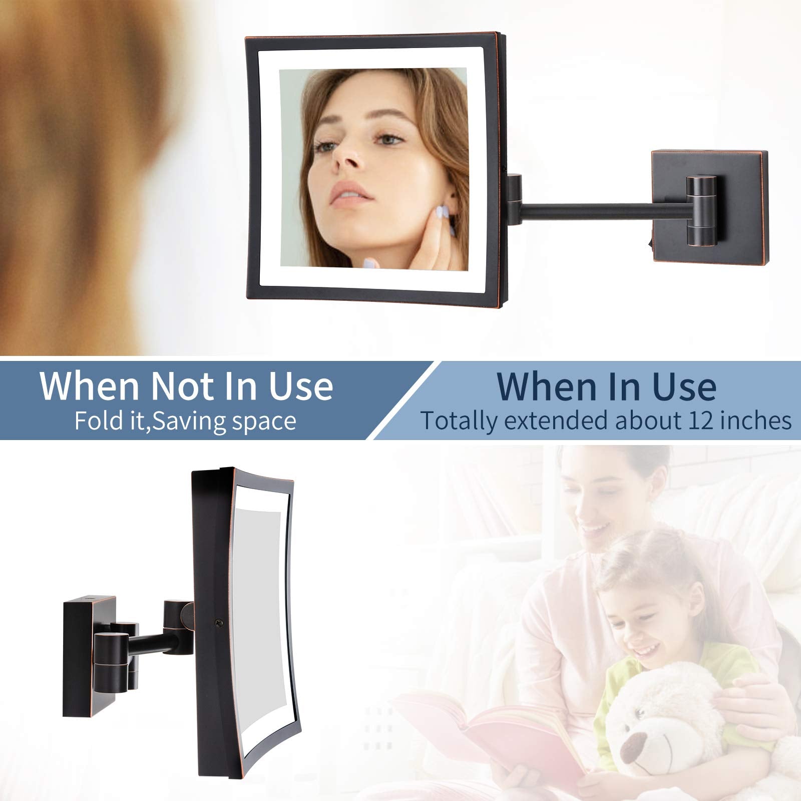 Dowry Led Lighted 5X Magnifying Makeup Mirror With Plug,8Inch, Polished Oil Rubbed Bronze Finished Dowry1802D-8X5