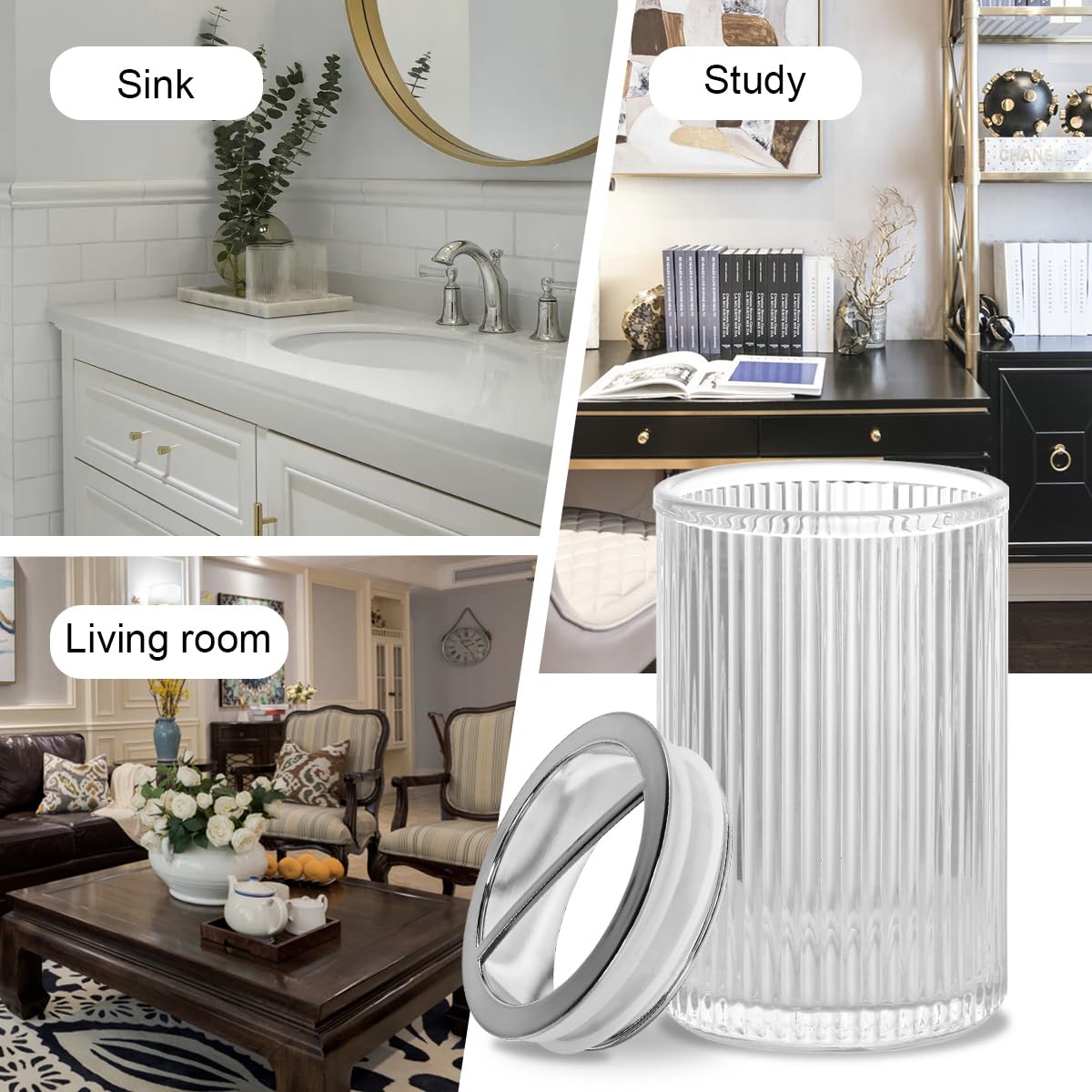 Tonxus Clear Toothbrush Holders for Bathrooms, 2pcs Glass Toothbrush Holder and 12oz Bathroom Tumbler Cup Set, Silver Tooth Brus