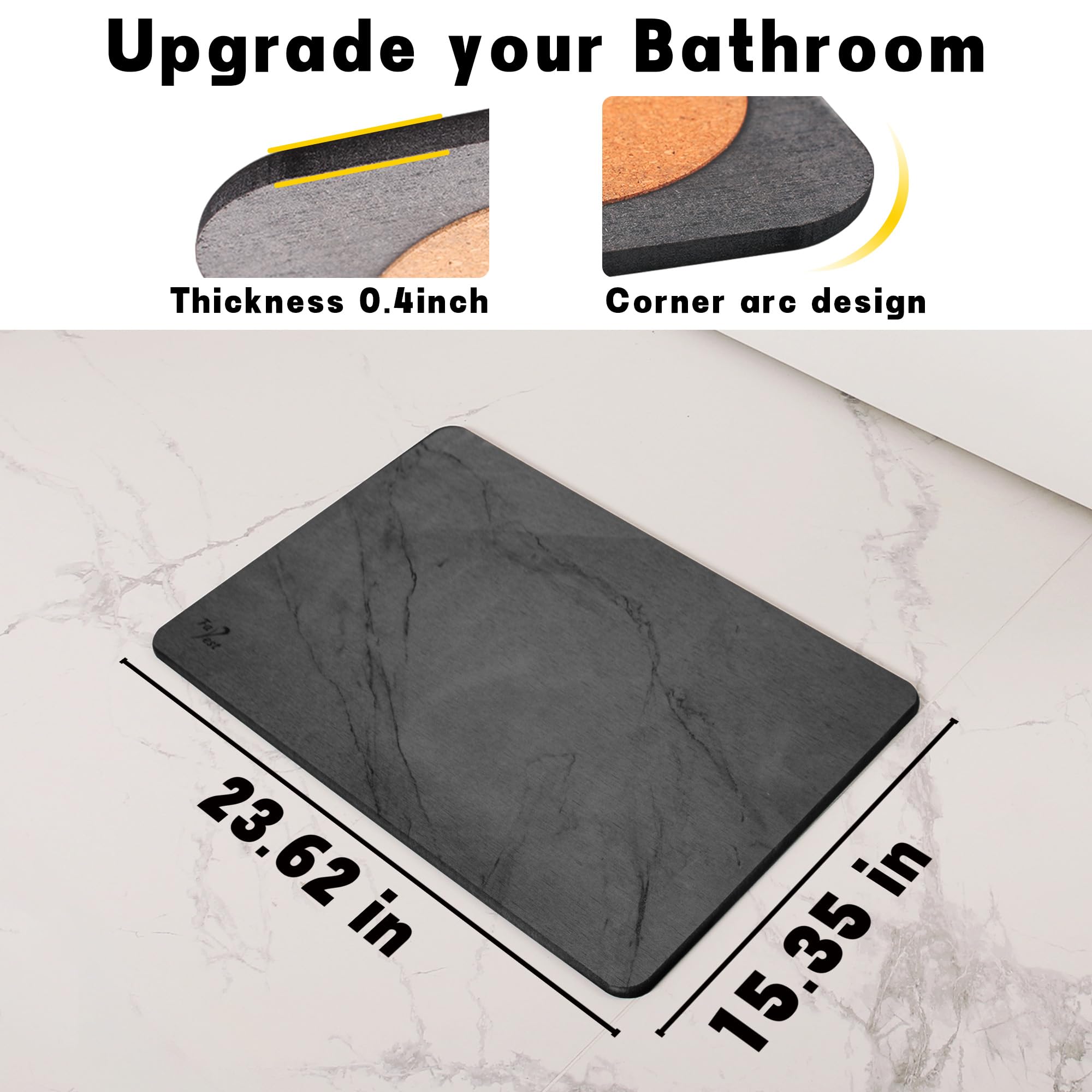 Stone Bath Mat,Diatomaceous Earth Shower Mat,Fast-Drying Stone Bathroom Floor Mat,Absorbent Non-Slip Diatomite Mats For Bathtub,