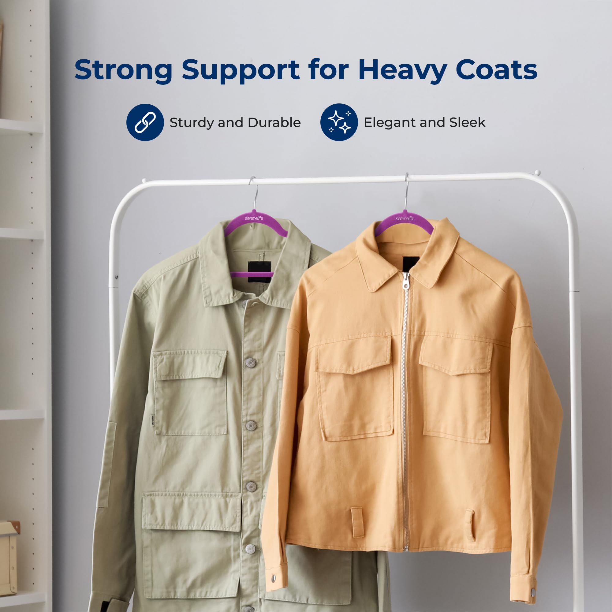 Serenelife 50 Pieces Velvet Hangers - Space Saving Heavy Duty Slim Suit Clothes Hanger Set With 360 Degree Swivel Metal Hook, Ca