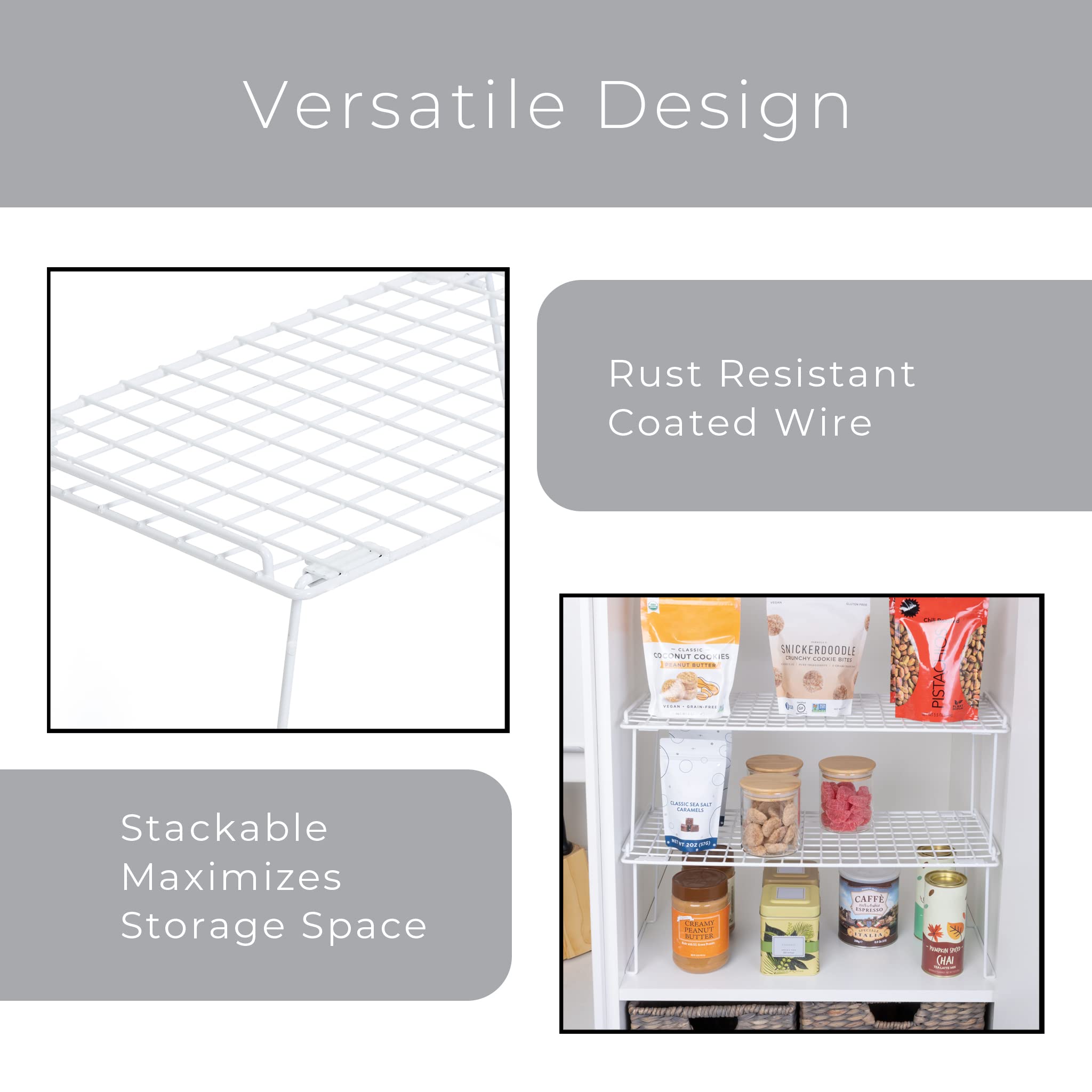 Smart Design Stacking Cabinet Shelf Rack - Set Of 6 - Extra Large 22 X 10 Inch - Steel Metal Wire - Cupboard, Plate, Dish, Count